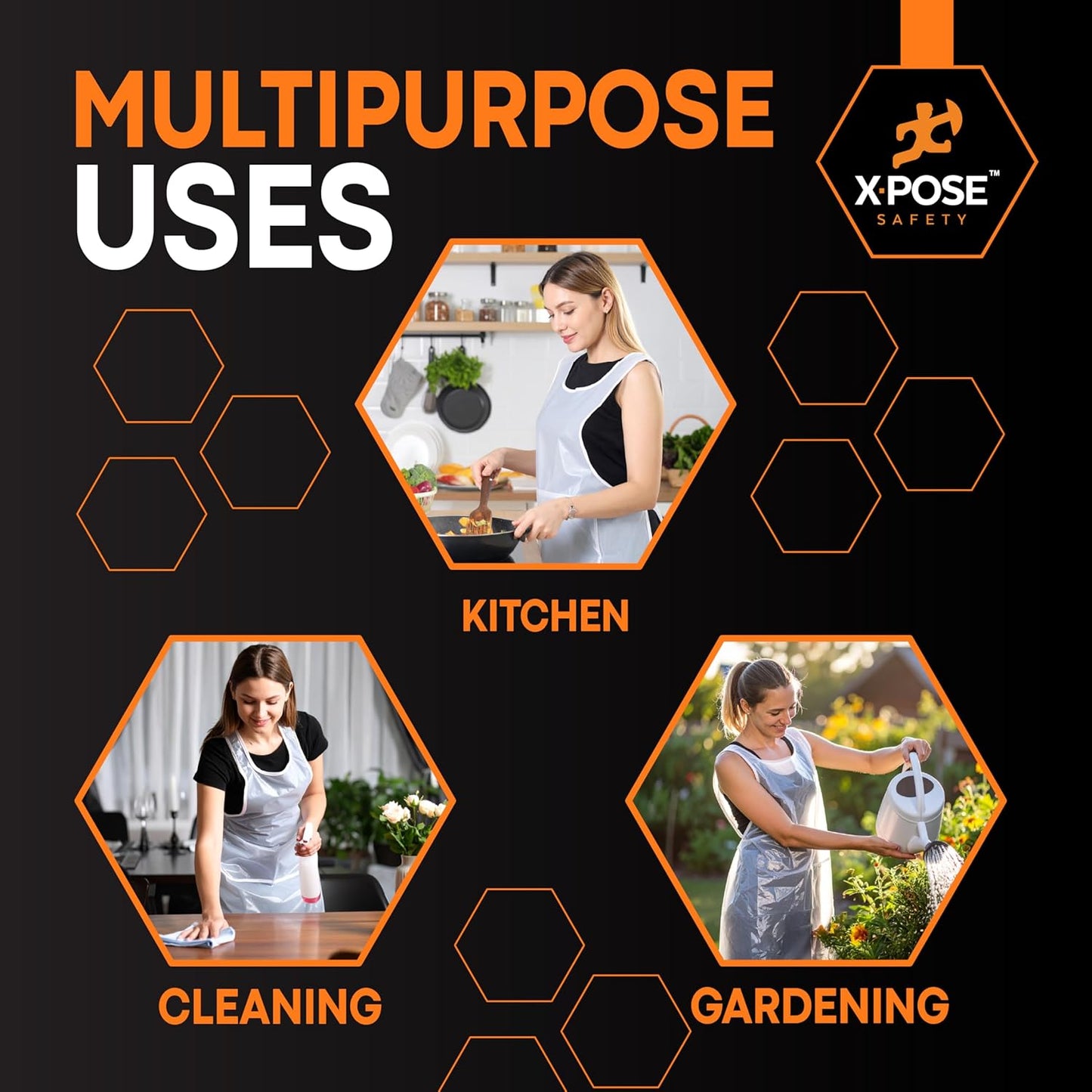 Xpose Safety 100 White Plastic Disposable Aprons for Cooking & more Individually Packaged, Durable 1 Mil Waterproof Polyethylene 24" x 48"