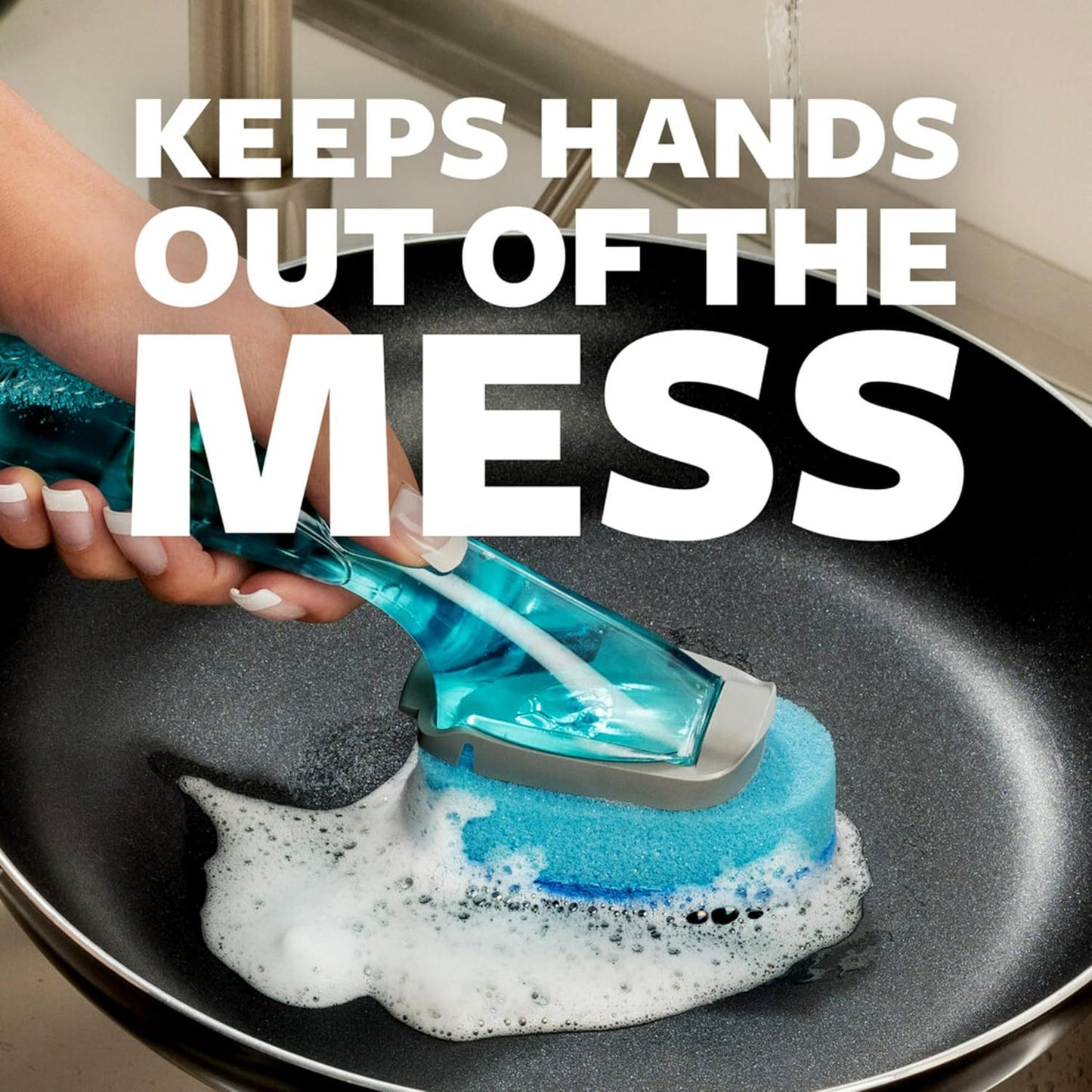 Scotch-Brite Non-Scratch Dishwand Kit, 1 Dish Wand & 7 Sponge Refills, Keep Hands Out of the Mess, Removes Stuck-on Food, Best for Nonstick Pots and Pans, Glass, & Tubs, Fits all Scotch Brite Refills