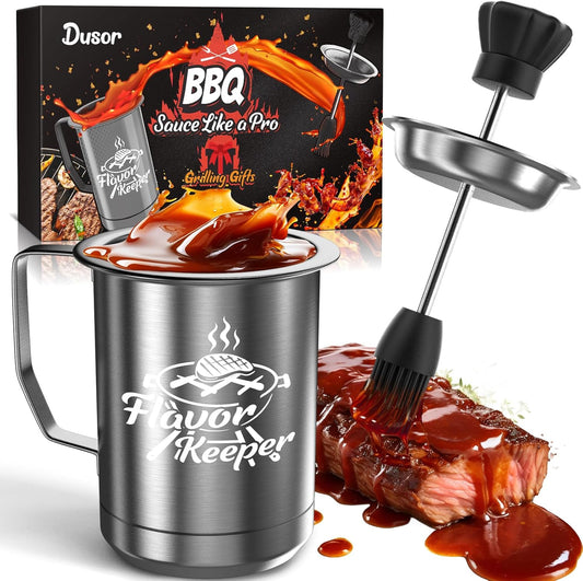 Valentines Day Gifts for Him Men Women BBQ Sauce Pot and Basting Brush Set, Valentines Day Gifts for Husband Kitchen Gadgets, Grilling Gift for Men, Cooking Grilling Accessories Gift for Dad Husband