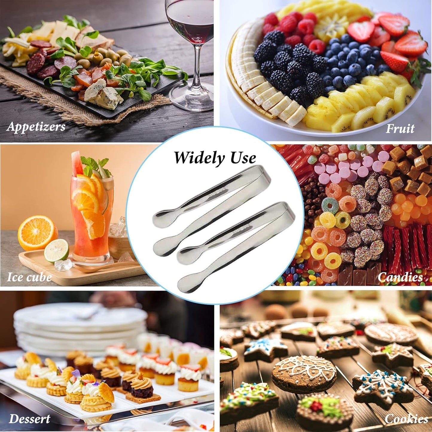 6PCS Ice Tongs Mini Sugar Tongs 4.25Inch Stainless Steel Kitchen Utensils Set,Small Serving Tong and Tiny Kitchen Tong for Appetizers,Tea Party, Coffee Bar, Desserts by Sunenlyst (Silver)