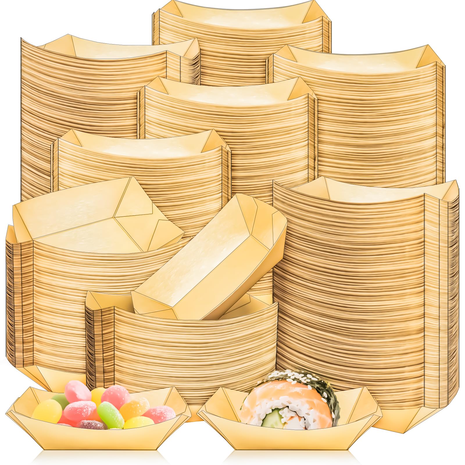 500 Pack 1/4Lb Paper Food Boat Trays Disposable Small Paper Boats Plates Containers, 0.25Lb Mini Kraft Food Serving Tray Boat Basket Bowl for Snack Fries Dessert Popcorn Sauce BBQ Tacos Nacho