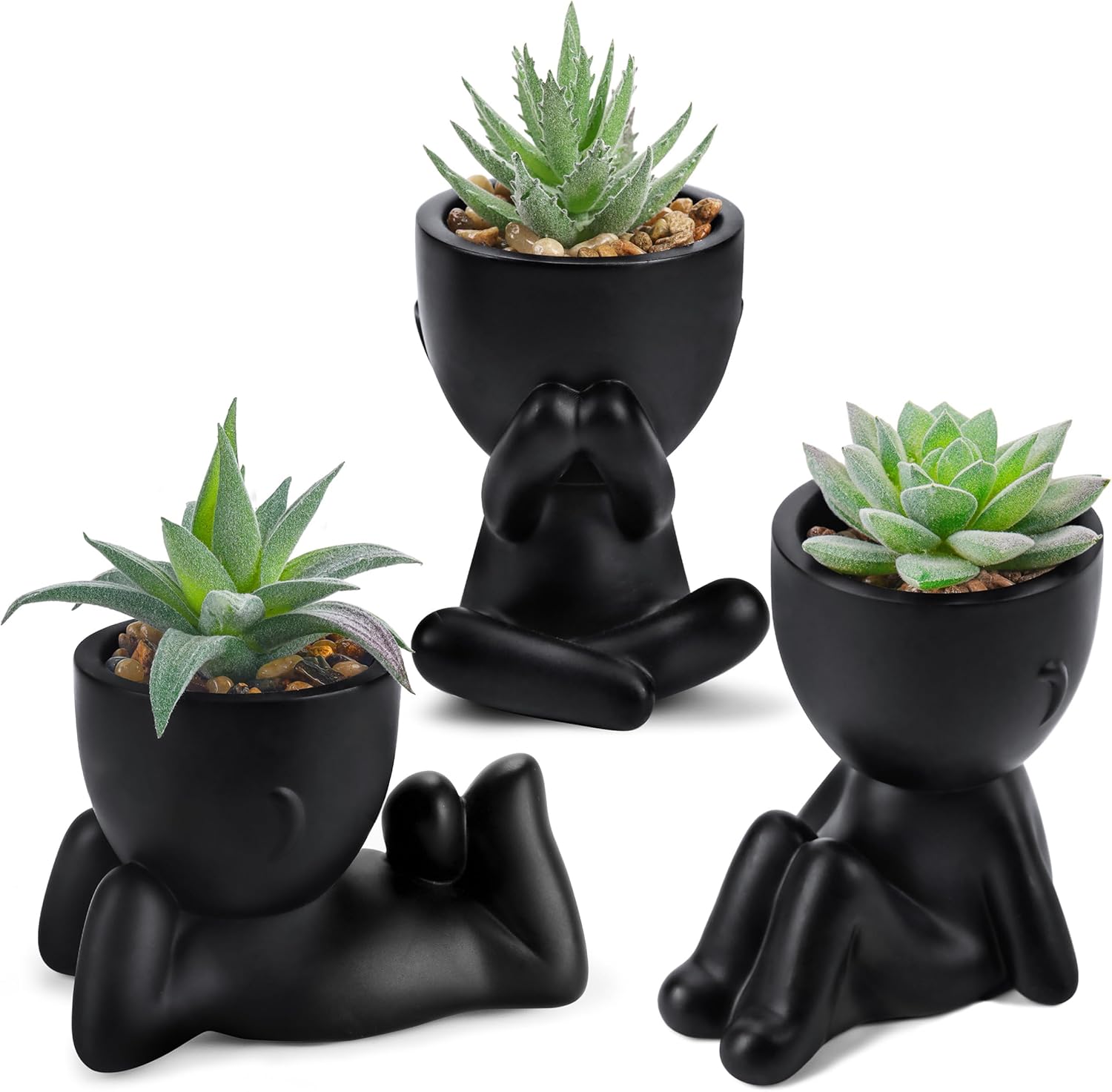 Der Rose 3pcs Fake Succulents Plants Artificial for Black Bathroom Bedroom Home Living Room Halloween Decor Aesthetic Indoor