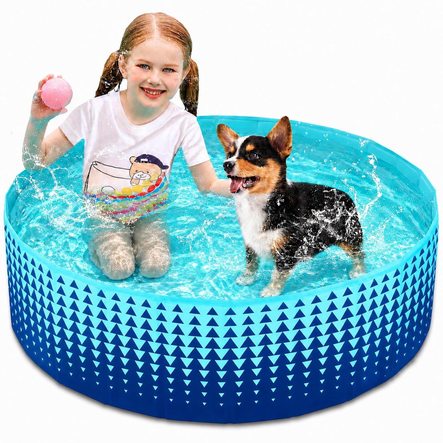 Jasonwell Foldable Dog Kiddie Pool - Hard Plastic Kids Paddling Pool Toddler Baby Swimming Pools for Backyard Collapsible Whelping Box Pet Doggie Cats Wading Pools Bathtub for Puppy Large Dogs 40In,G