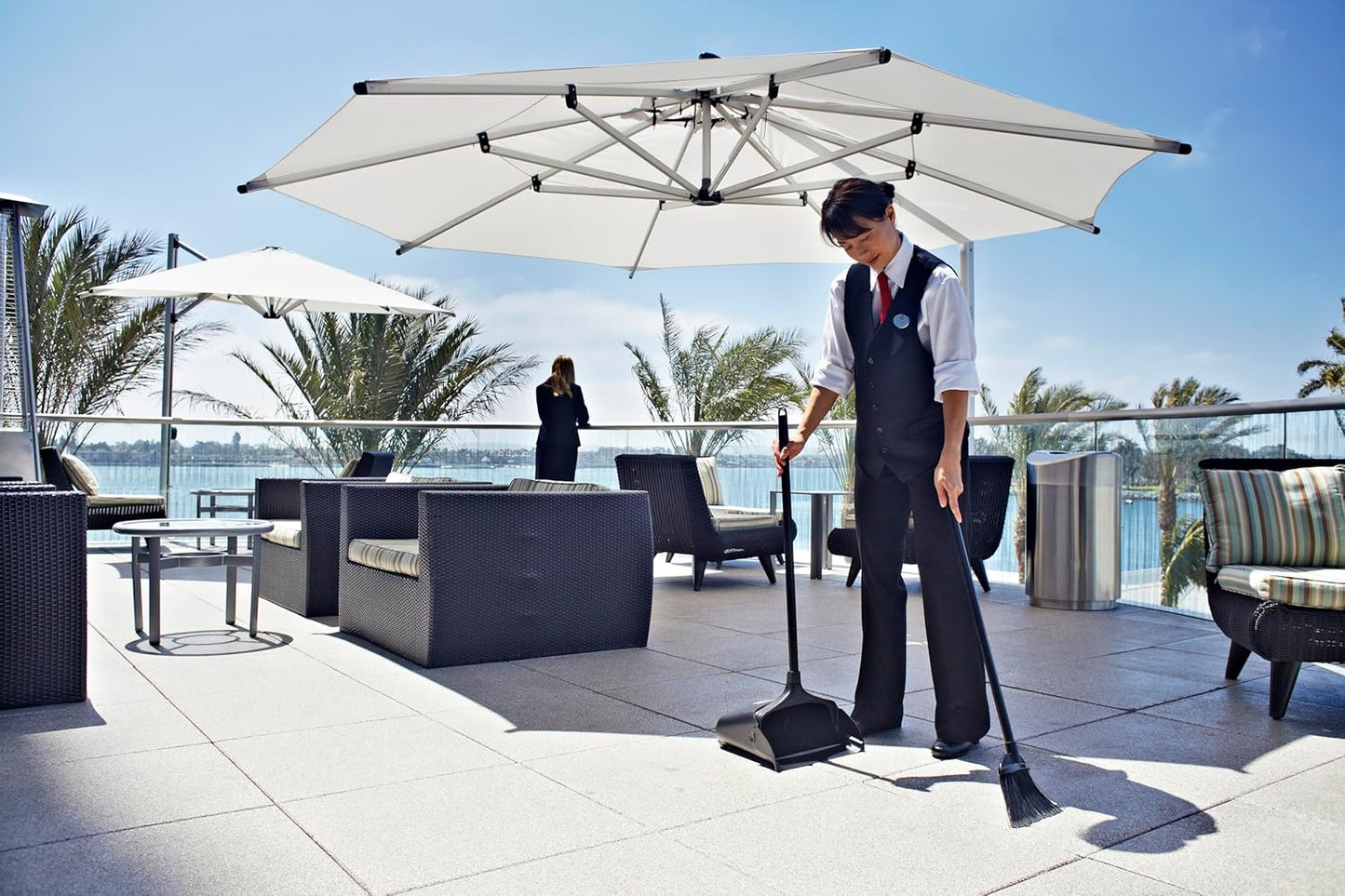 Rubbermaid Commercial Products Dustpan with Long Handle Plastic Black Compatible with Any Broom for Lobby/Restaurant/Office/Home/Dog Pooper Scooper 12.50" Wide