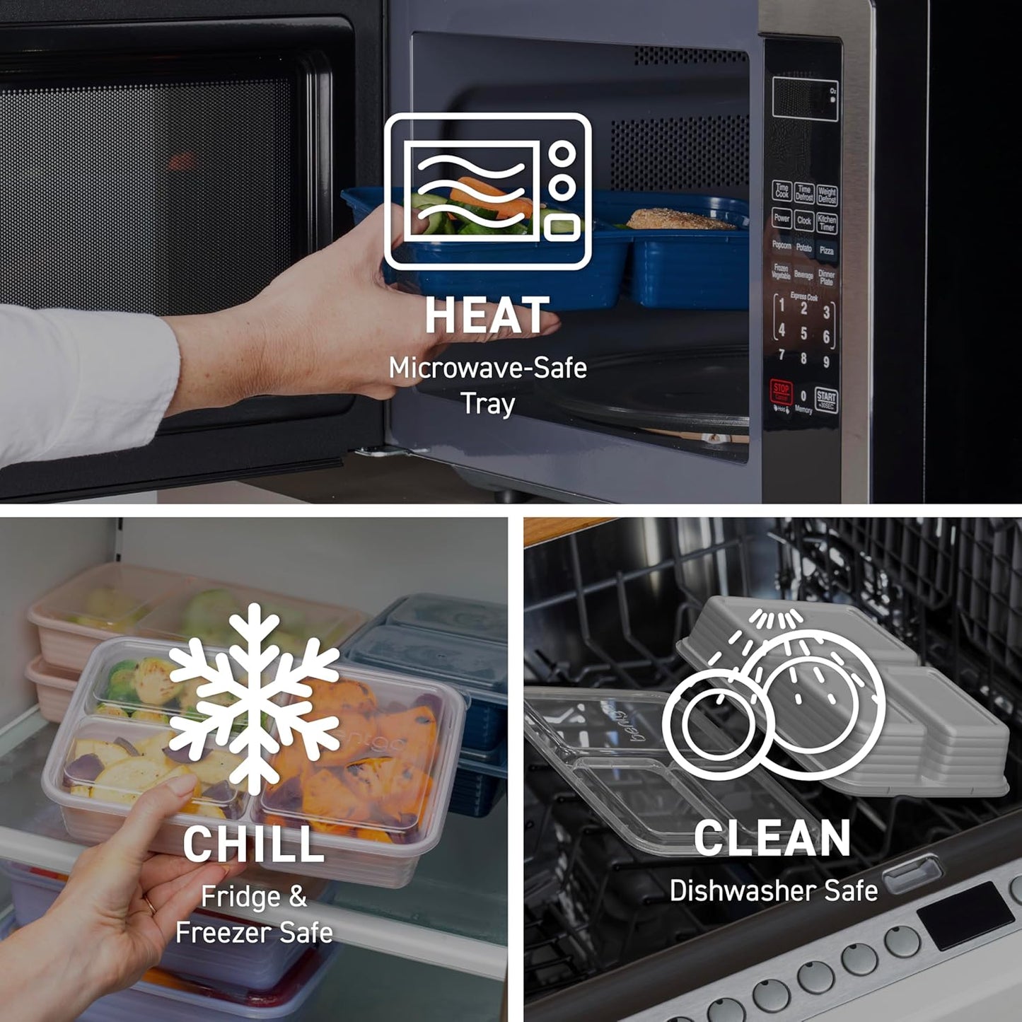 Bentgo Prep - 20-Piece 3-Compartment Reusable Meal Prep Containers with Lids, PFAS & BPA Free Materials, Durable, Microwave, Freezer, & Dishwasher Safe To Go Food Storage (Silver)