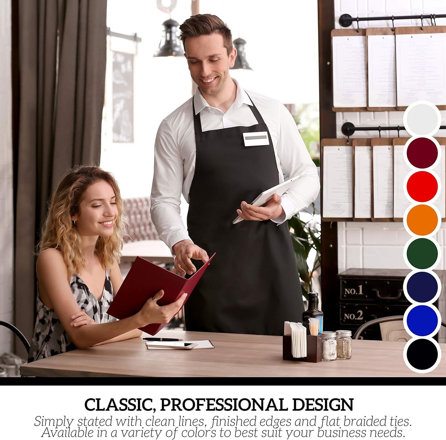 GREEN LIFESTYLE 12 Pack Bib Apron - Unisex Black Aprons, Machine Washable Aprons for Men and Women, Kitchen Cooking BBQ Bulk (Pack of 12, No Pockets, Black)