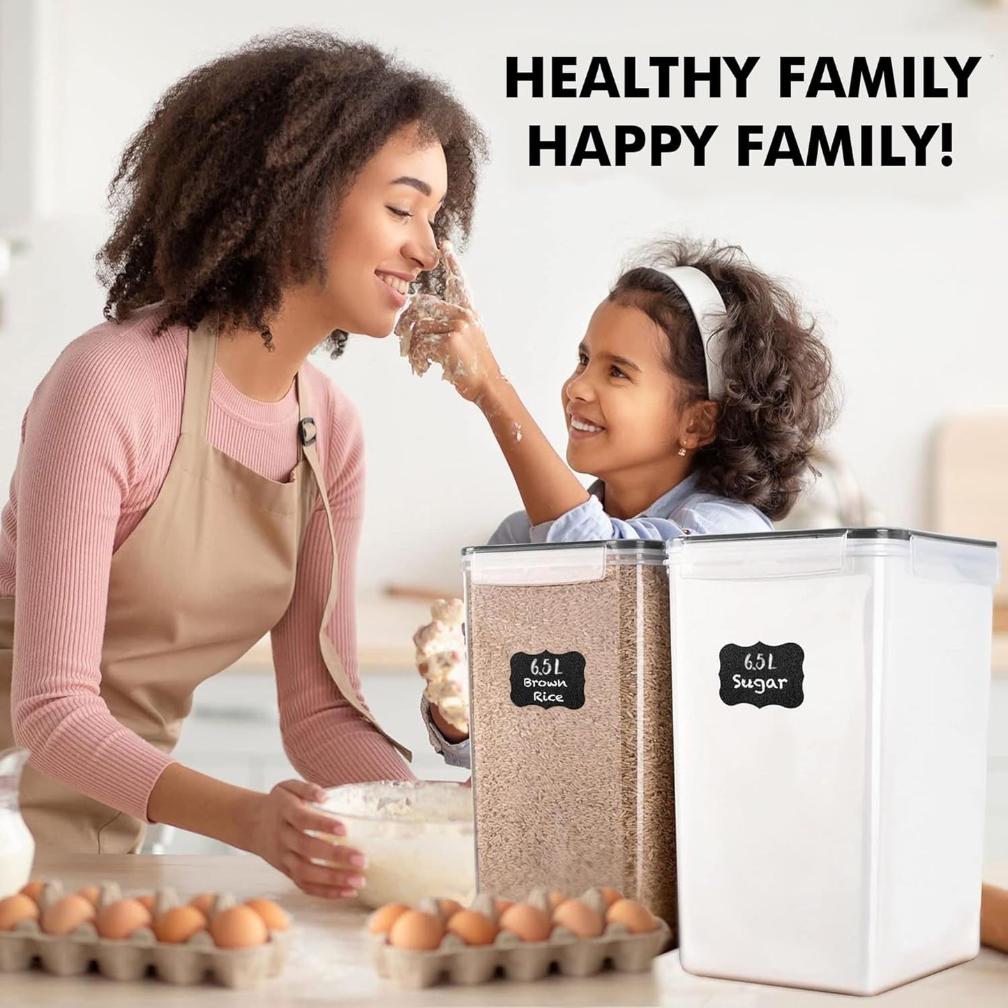 WHITE FEATHER SUPPLIES 2 PC [6.5L / 220 Oz] Large Food Storage Containers with Lids Airtight - BPA Free Clear Plastic Kitchen and Pantry Storage Containers, Bulk Storage for Cereal, Flour, Sugar, Rice