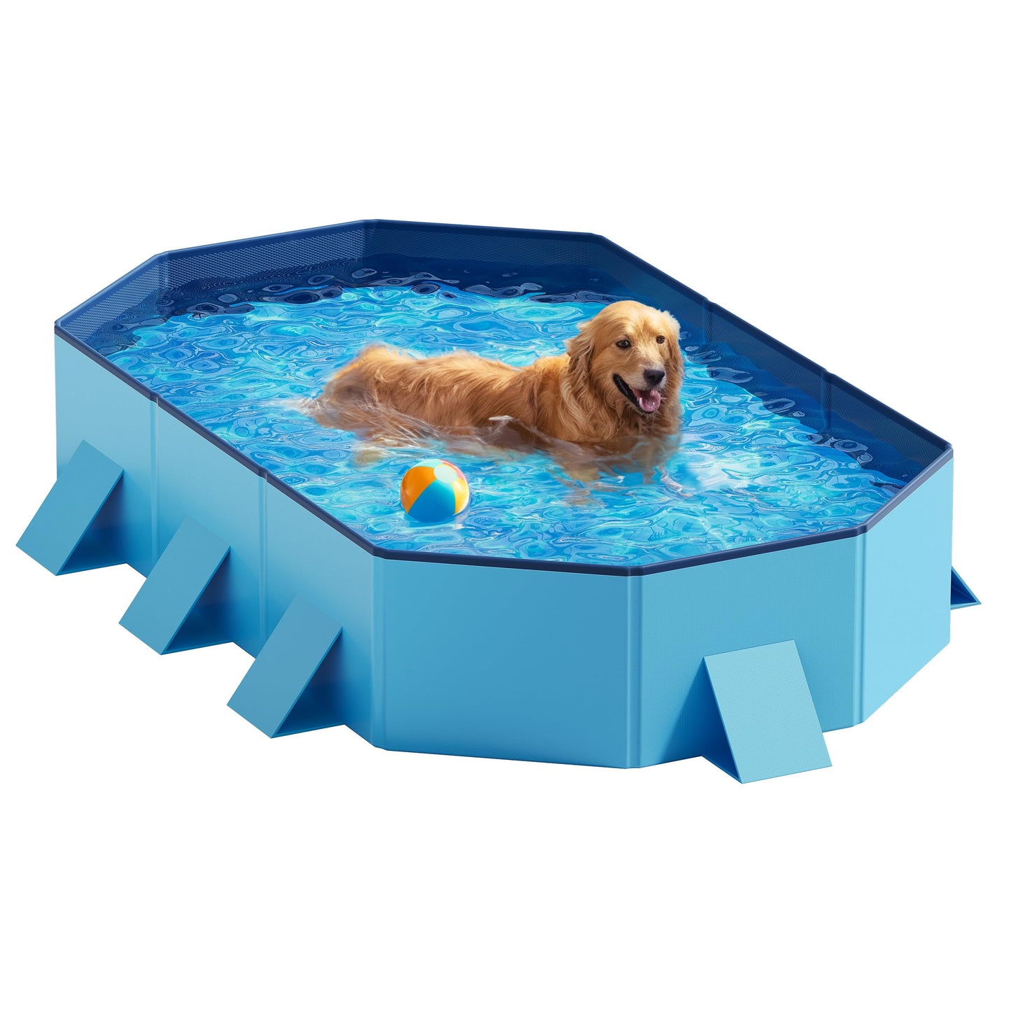 Peteast Foldable Dog Pool - Extra Large 71" x 39" x 12" Hard Plastic Portable Pet Bath Tub with Non-Slip & Reinforced Stability, Collapsible Design for Indoor Outdoor Backyard Use (Blue)