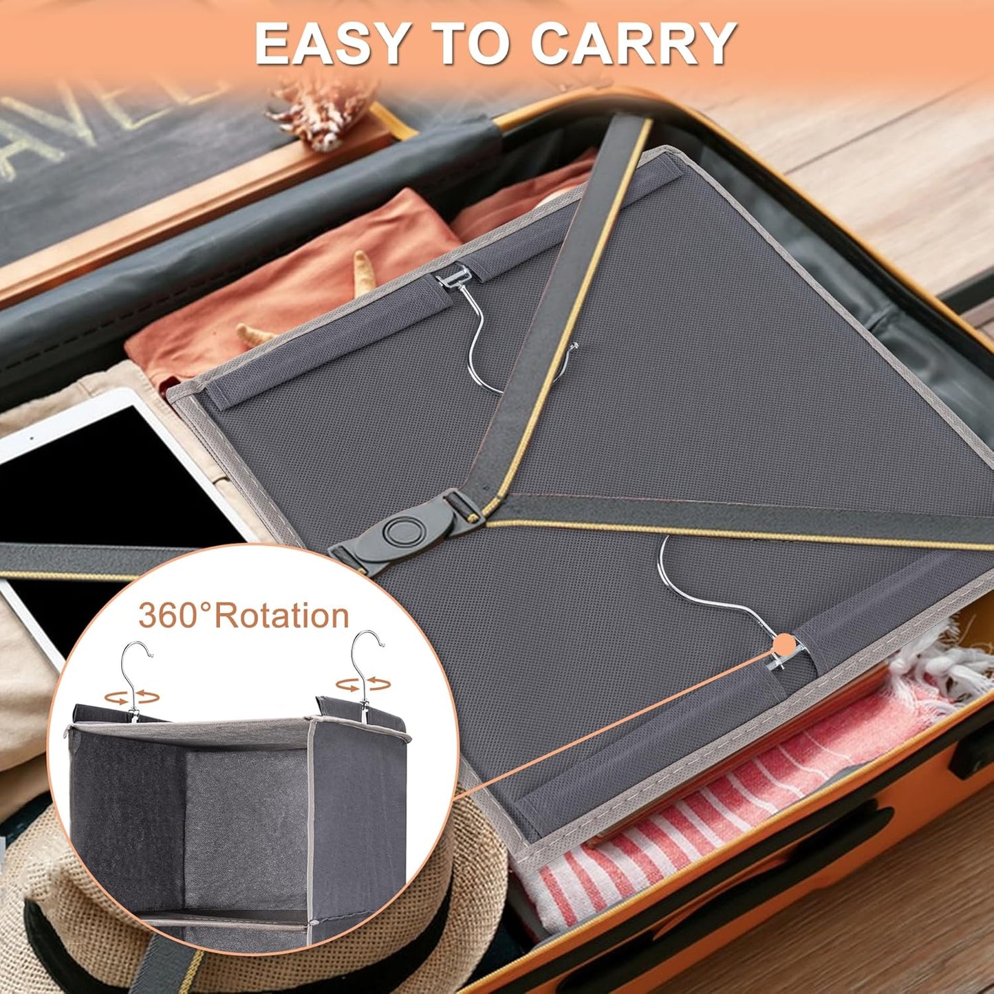 BOOMIBOO Hanging Closet Organize and Shelves，5-Hanging Shelf with 2 Side Pockets，Storage Foldable （Grey）