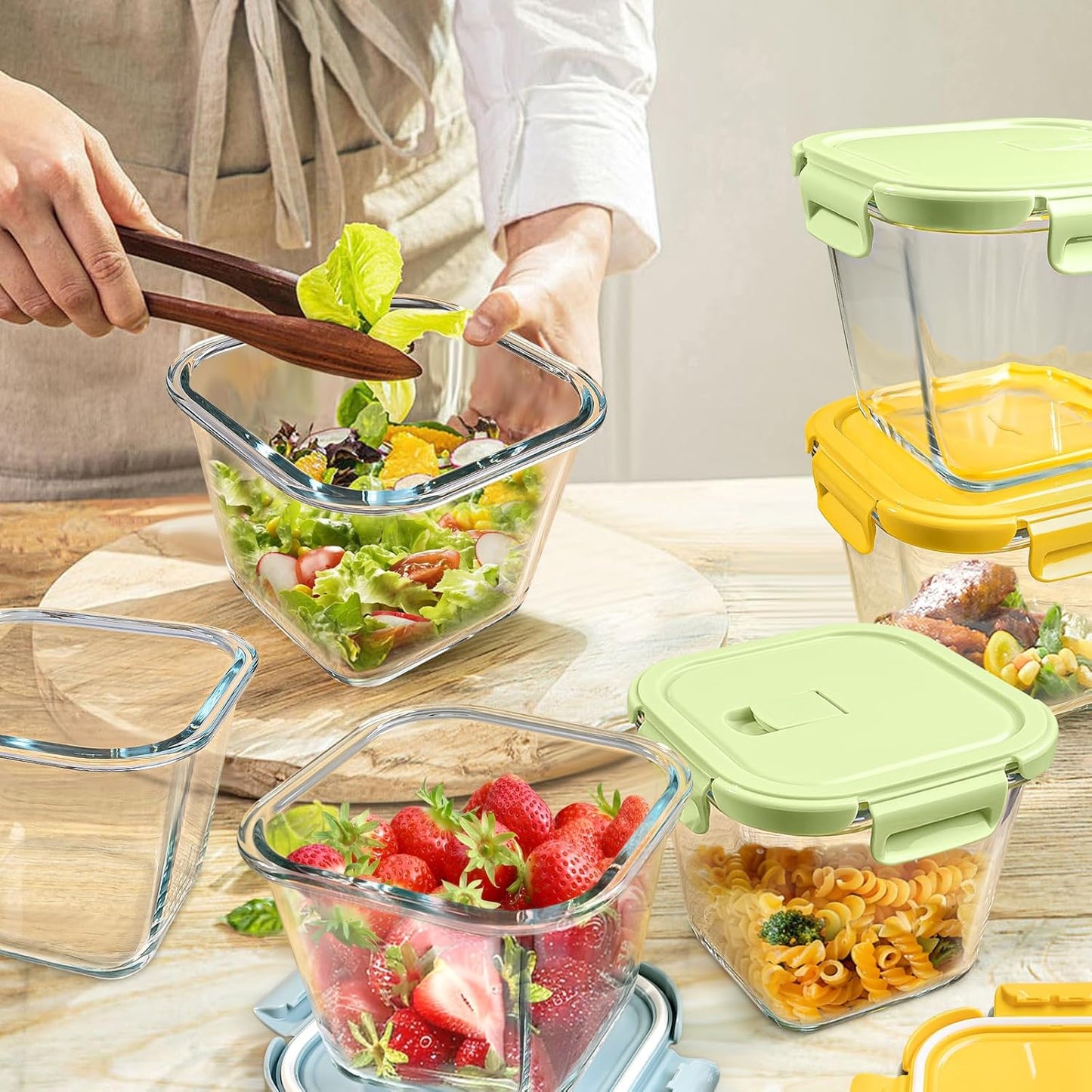 Glass Soup Containers with lids 4 Cup, 32 oz Glass Storage Containers, Tall Borosilicate Glass Food Storage Containers for Lunch, Ice Cream, Travel and Deli, Soup Freezer Safe Containers with Lids