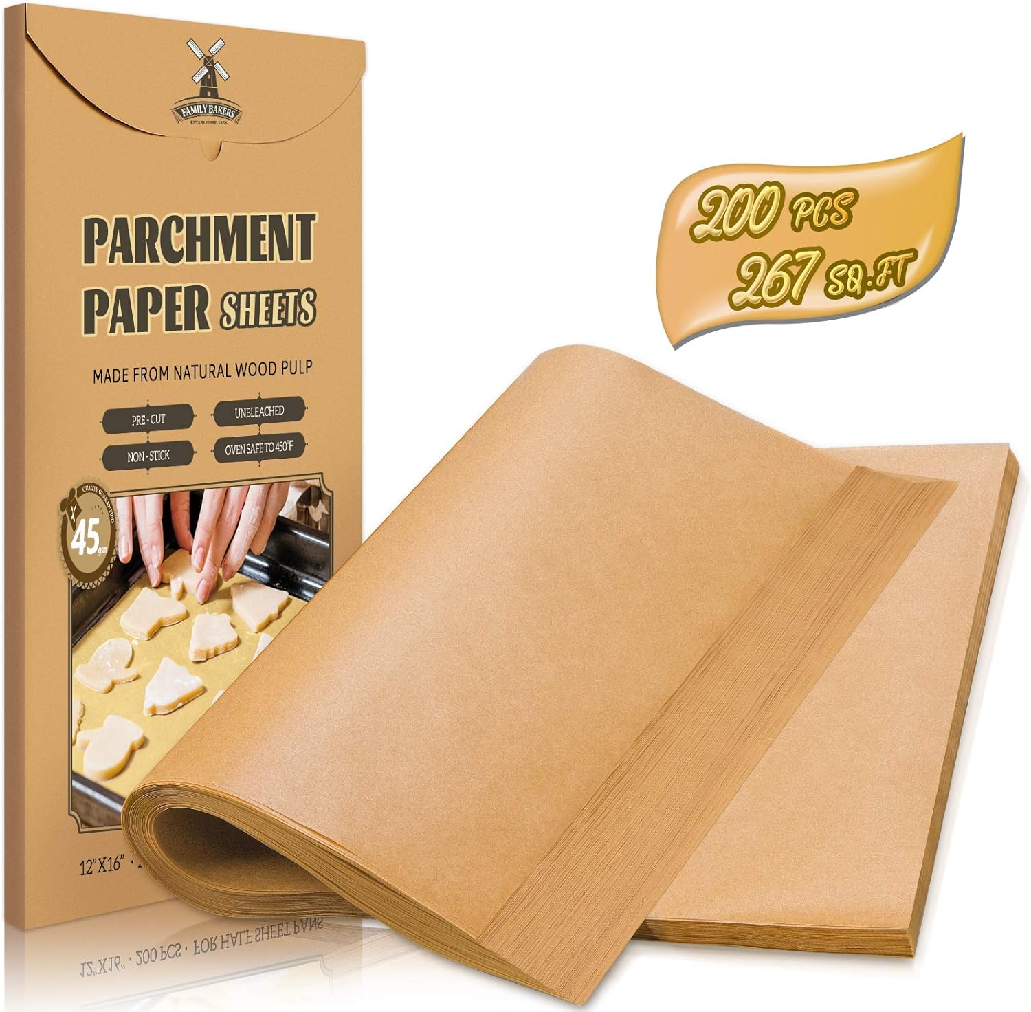 200 Pcs Parchment Paper Sheets, 12 x 16 Inch, Precut Non-Stick Parchment Sheets for Baking, Cooking, Grilling, Air Fryer and Steaming - Unbleached, Fit for Half Sheet Pans