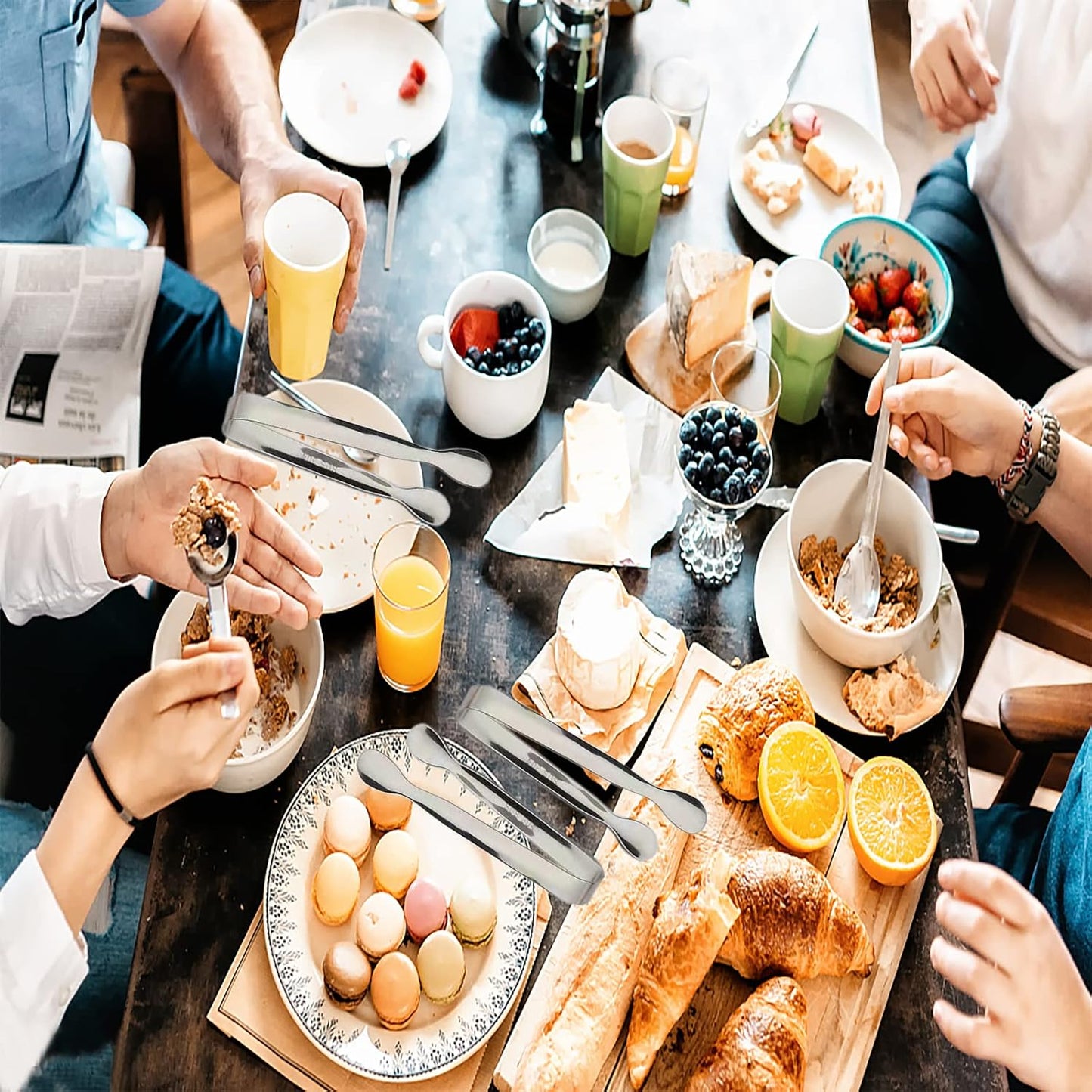 6PCS Ice Tongs Mini Sugar Tongs 4.25Inch Stainless Steel Kitchen Utensils Set,Small Serving Tong and Tiny Kitchen Tong for Appetizers,Tea Party, Coffee Bar, Desserts by Sunenlyst (Silver)