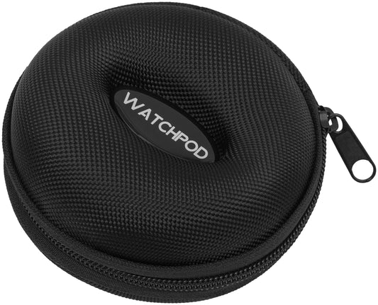 WATCHPOD Travel Watch Case | Single Watch Box w/Zipper for Storage | Cushioned Round Portable Watch Case for Travel | Fits all Wristwatches and Smart Watches up to 50mm (Black)