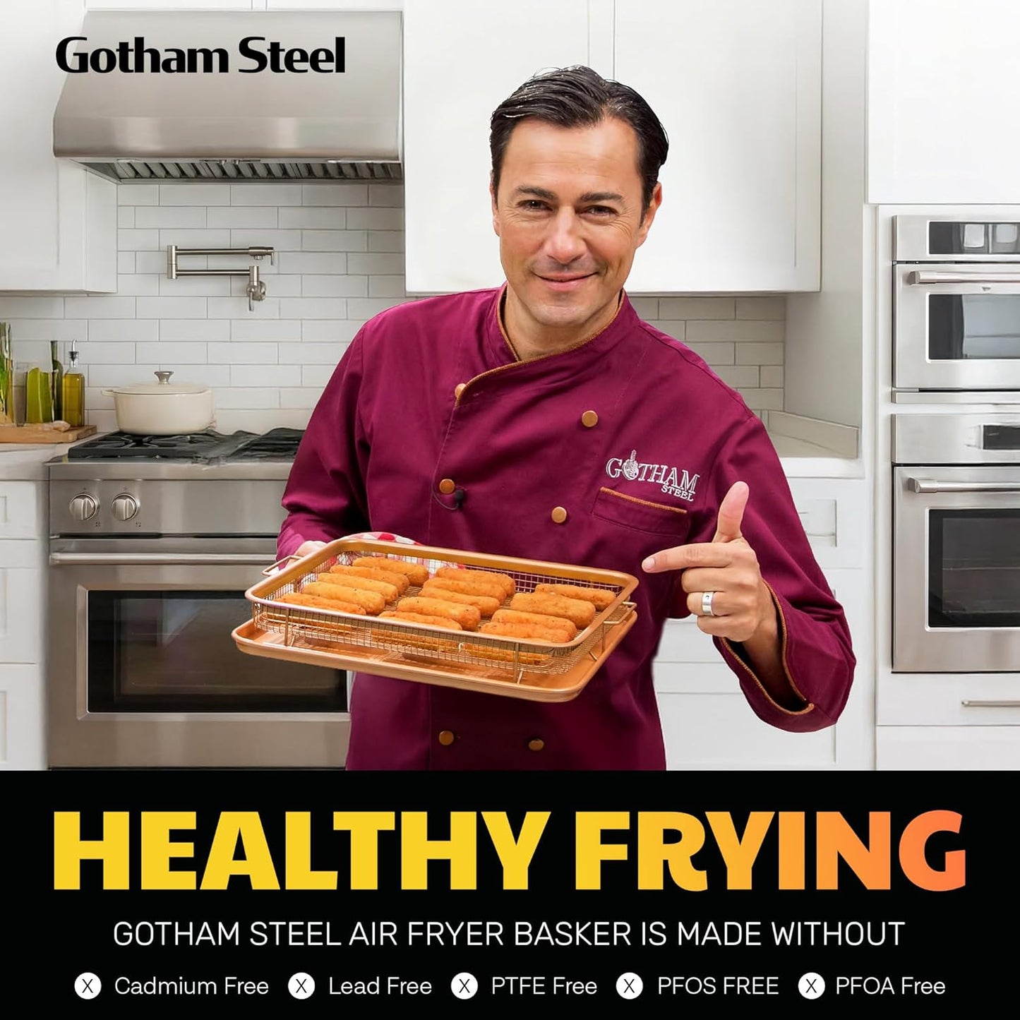 Gotham Steel Baking Sheet with Air Fry Rack, 16.5” x 12.5”, 2 Pc Multipurpose Air Fryer Tray and Cookie Sheet Pan for Oven, Use as Cooling Wire Rack, for Cooking, Pizza, Bacon, Dishwasher Safe