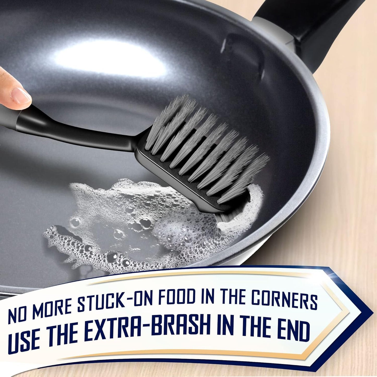 Dish Brush Set of 4 - Kitchen Scrub Brushes with Non-Slip Long Handle for Cleaning, Scrubber, Dishwashing, Dishes, Bottles, Straws, Cups, Pots & Sink, Black