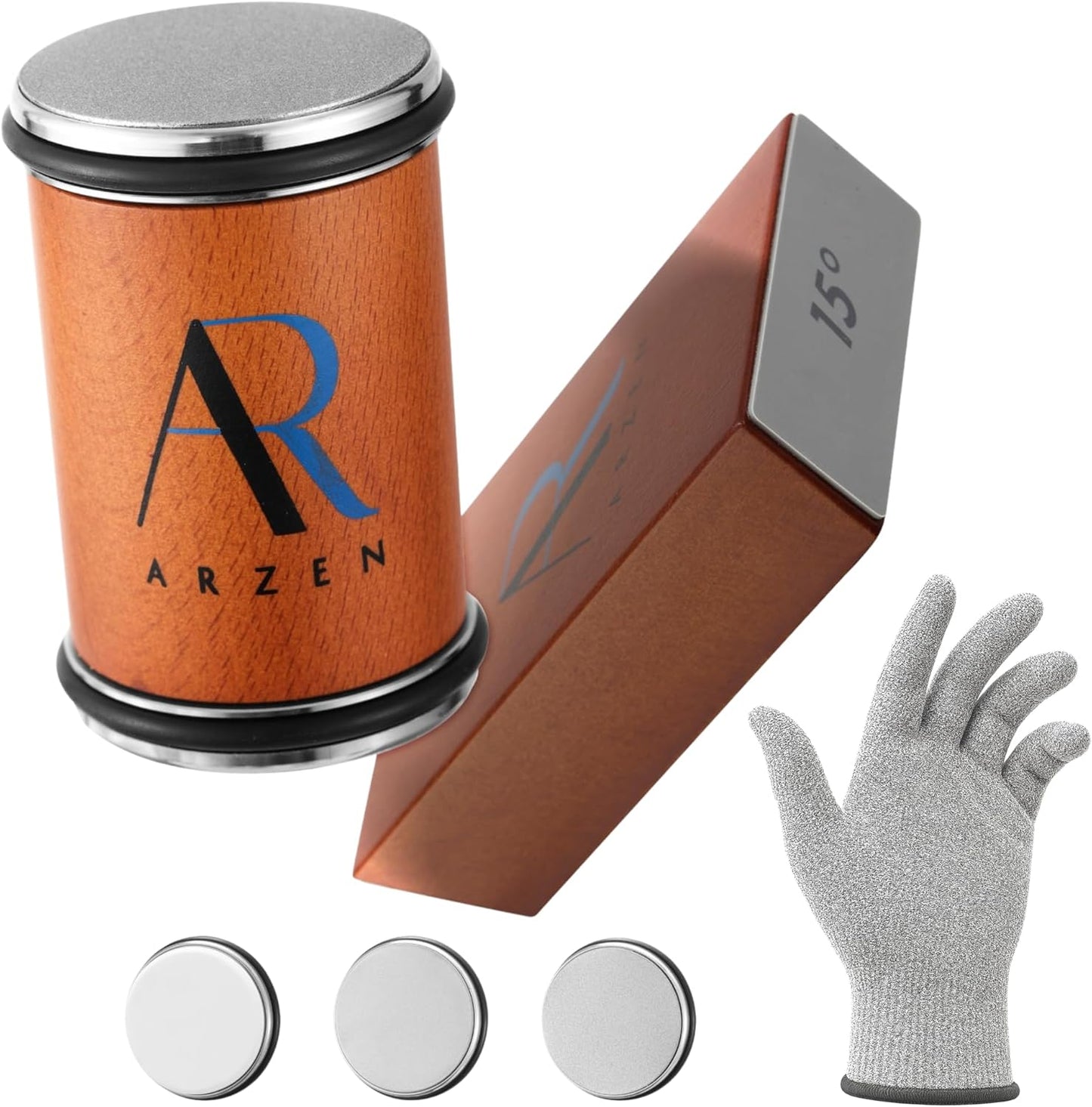 ARZEN Professional Rolling Knife Sharpener with Anti Cut Gloves – Kitchen Knife Sharpener with Magnetic 15° & 20° Angle Base, Replaceable Diamond & Ceramic Discs – Easy Knife Sharpening Tools