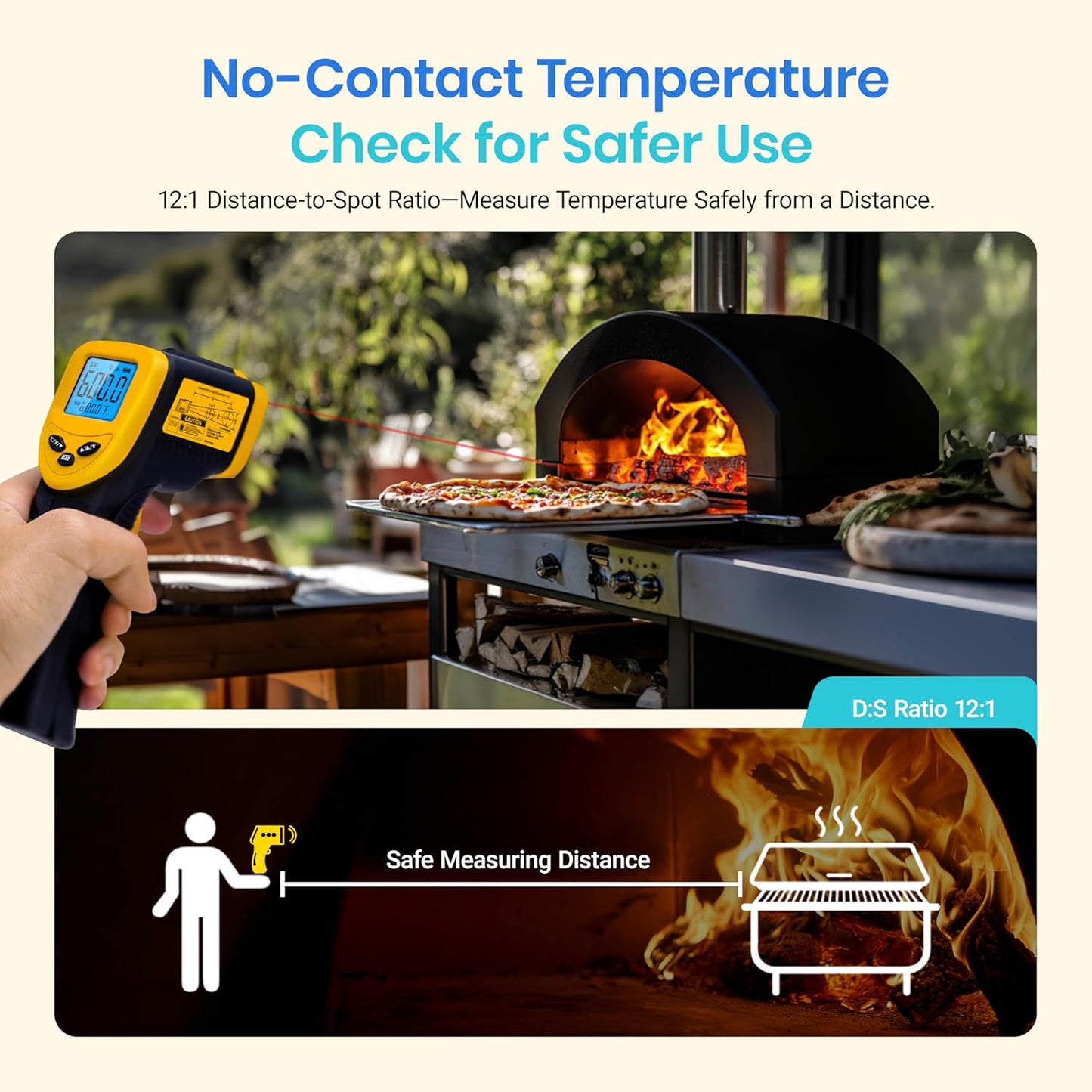 Etekcity Infrared Thermometer Laser Temperature Gun 774, Meat Food Candy Oven Thermometer for Griddle Accessories, Heat Gun for Cooking Refrigerator Tools, Adjustable Emissivity & Max Measure, Yellow