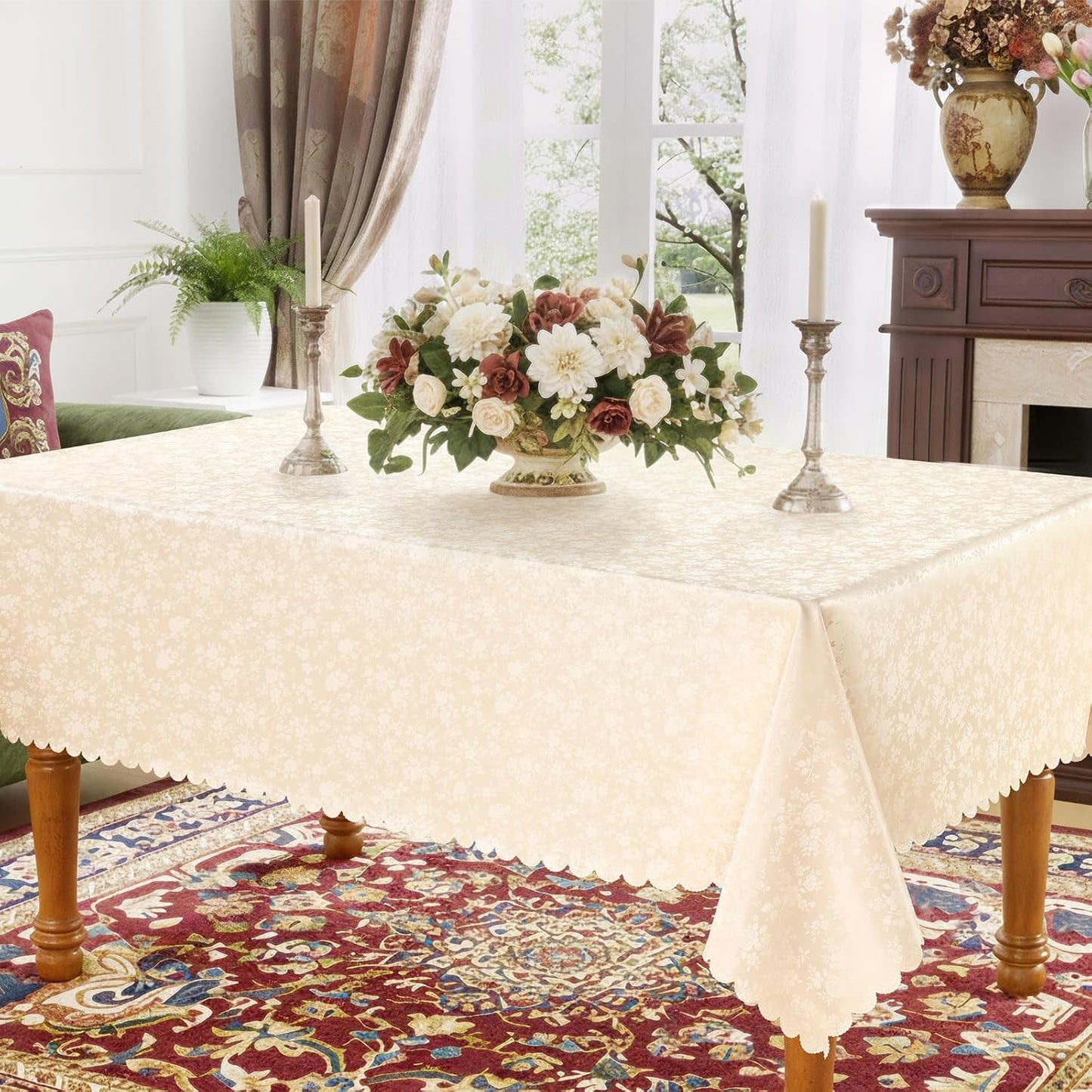Smiry Rectangle Table Cloth, Waterproof Heavy Duty Vinyl Tablecloths, Wipeable Washable Table Cover for Kitchen and Dining Room (Beige, 60" X 84")