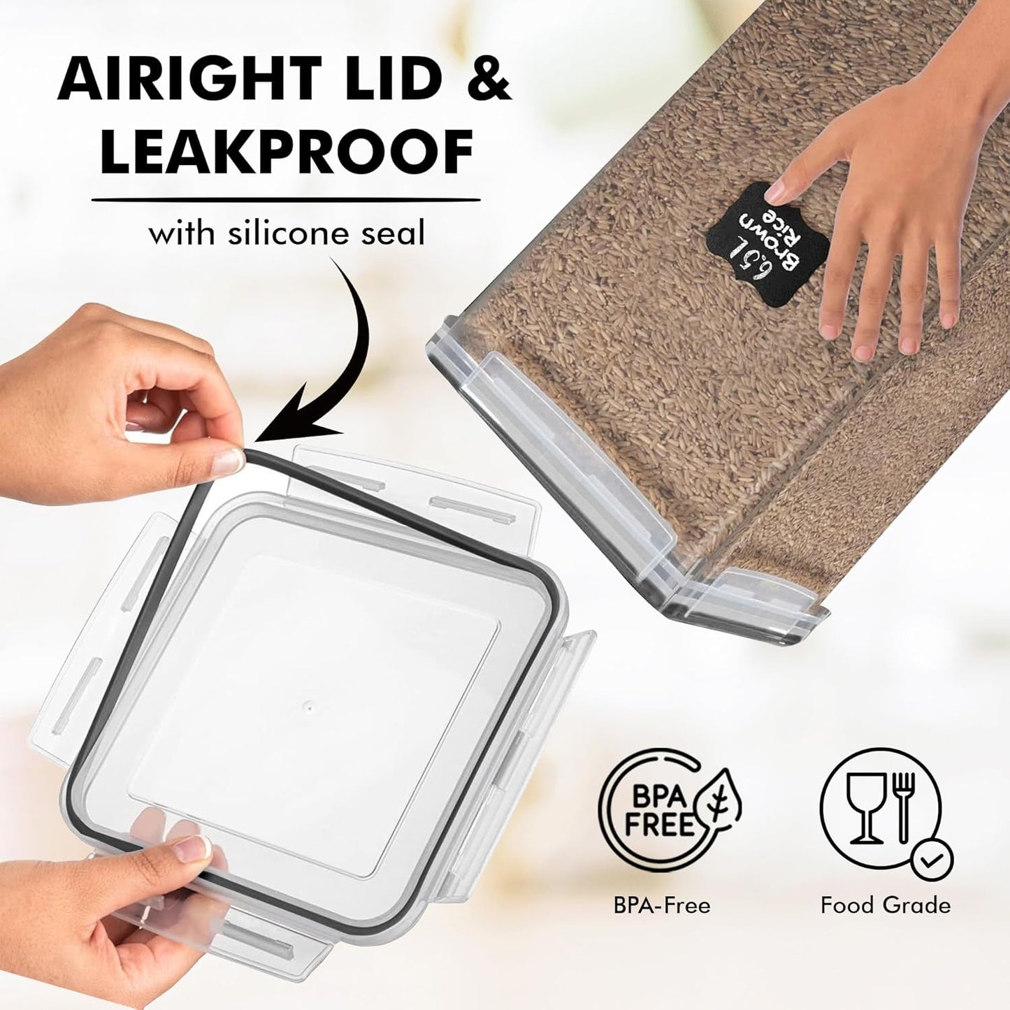 WHITE FEATHER SUPPLIES 2 PC [6.5L / 220 Oz] Large Food Storage Containers with Lids Airtight - BPA Free Clear Plastic Kitchen and Pantry Storage Containers, Bulk Storage for Cereal, Flour, Sugar, Rice