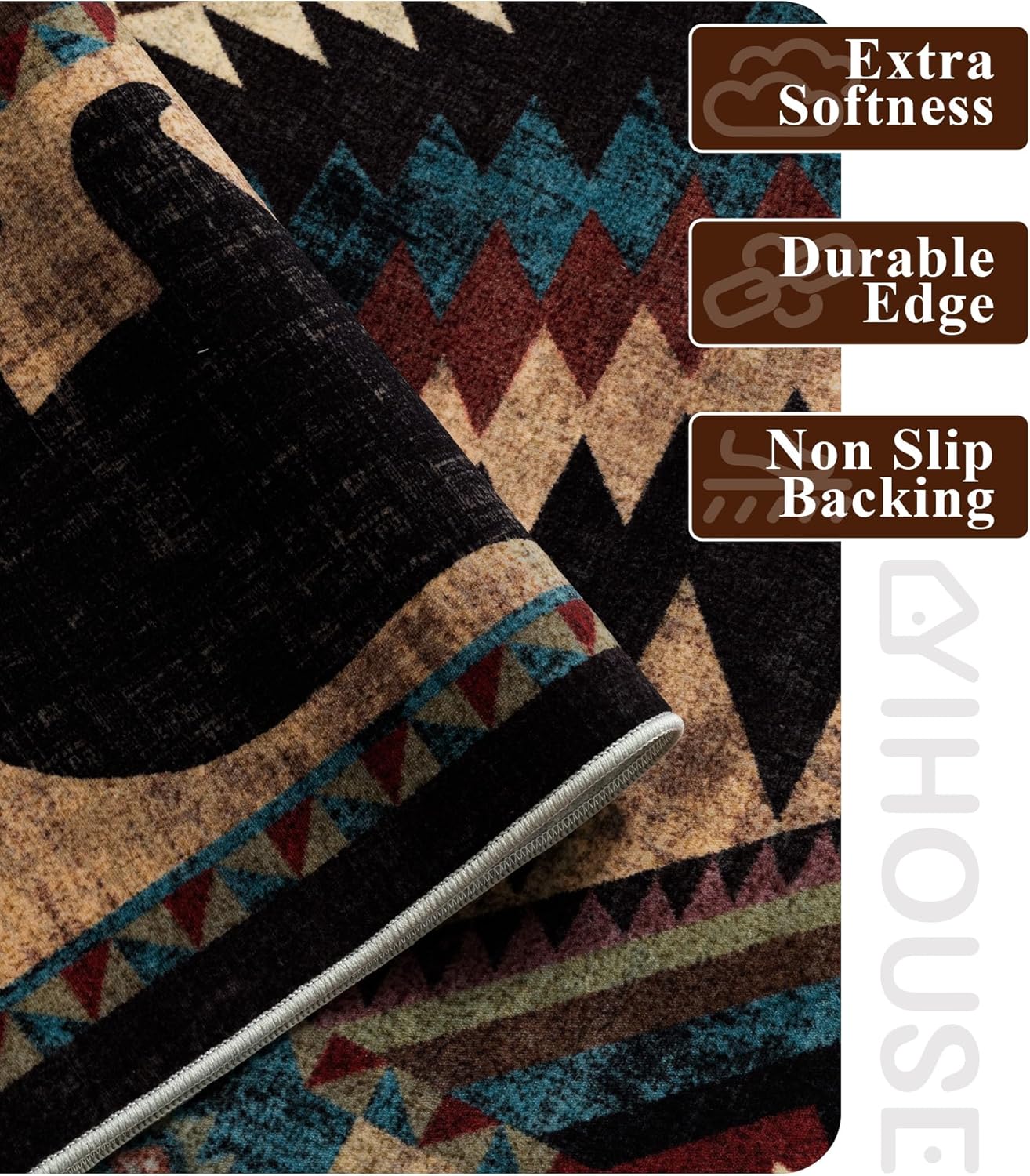 YIHOUSE Rustic Cabin Area Rug for Bedroom 5x7,Machine Washable Lodge Bear Rug,Non-Slip Low Pile Print Pattern Western Rug for Living Room