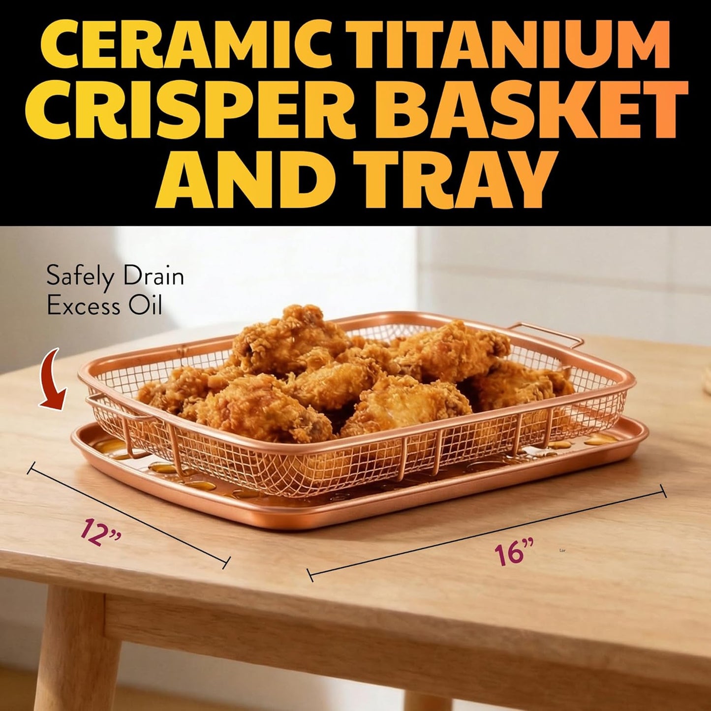 Gotham Steel Baking Sheet with Air Fry Rack, 16.5” x 12.5”, 2 Pc Multipurpose Air Fryer Tray and Cookie Sheet Pan for Oven, Use as Cooling Wire Rack, for Cooking, Pizza, Bacon, Dishwasher Safe