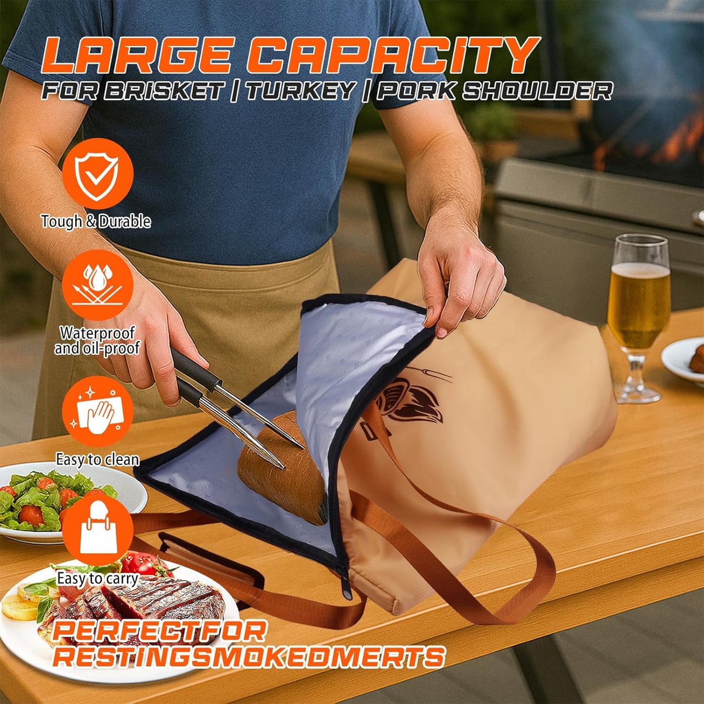 BBQ Blanket for Resting Meat Extra Large, 25in BBQ Meat Resting Blanket for Smoking, Grilling Meat Insulated Resting Bag with Wide Mouth for Large Brisket/Turkey