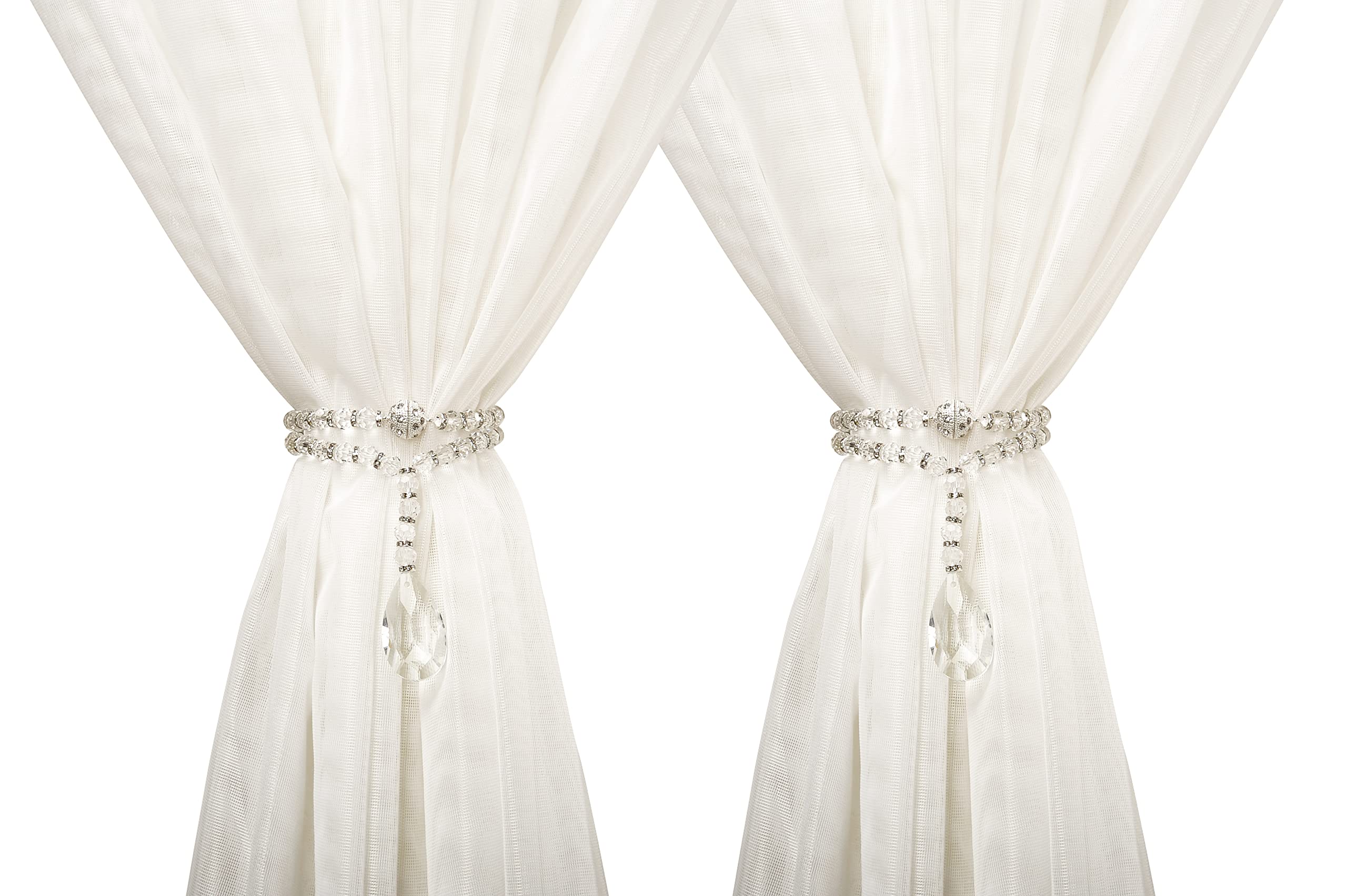 SUQ I OME 1 Pair of Luxury Crystal Beaded Magnetic Curtain Tieback and Holdback Curtain Clips Curtain Buckle Curtain Holder Blingbling Curtain Holdbacks for Drapes,Crystal