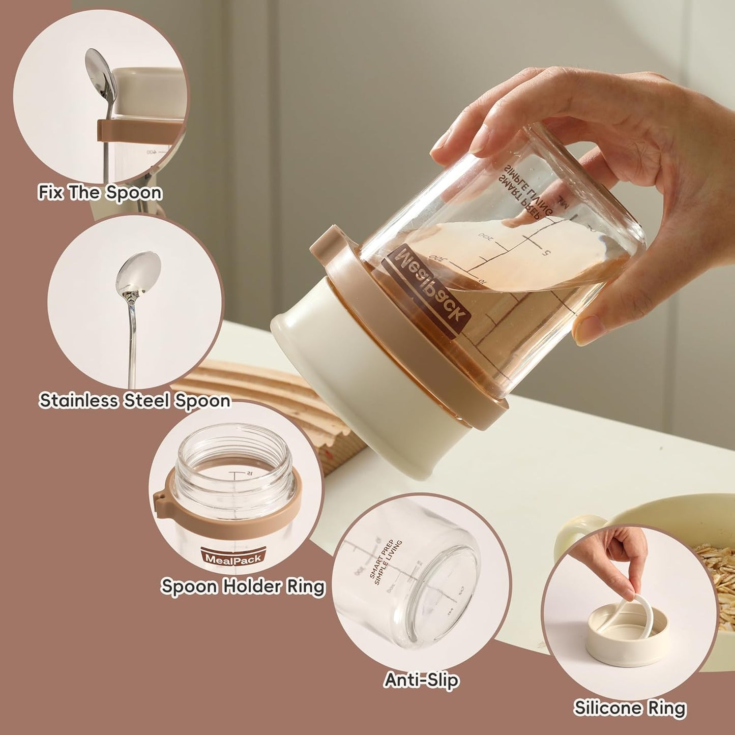 Overnight Oats Containers with Lids and Spoons (4 Pack) – 12oz Glass Jars for Yogurt Meal Prep, Chia Pudding & Snacks – Leakproof Airtight Mason Jar Set – Portable Food Storage with Cleaning Brush