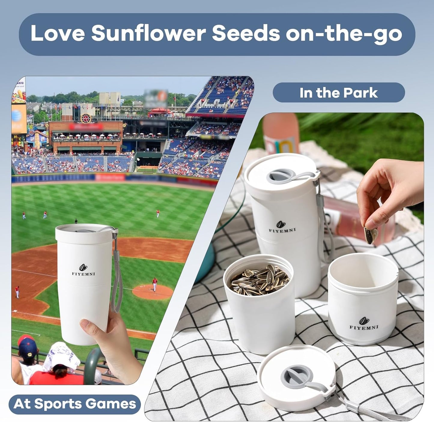 Portable Sunflower Seed Cup with Seed Organizer and Shell Storage, Seed Snack Spit Cup for Outdoor, in Car, Travel and Sports Games. Works with Pistachios, Gift (white)