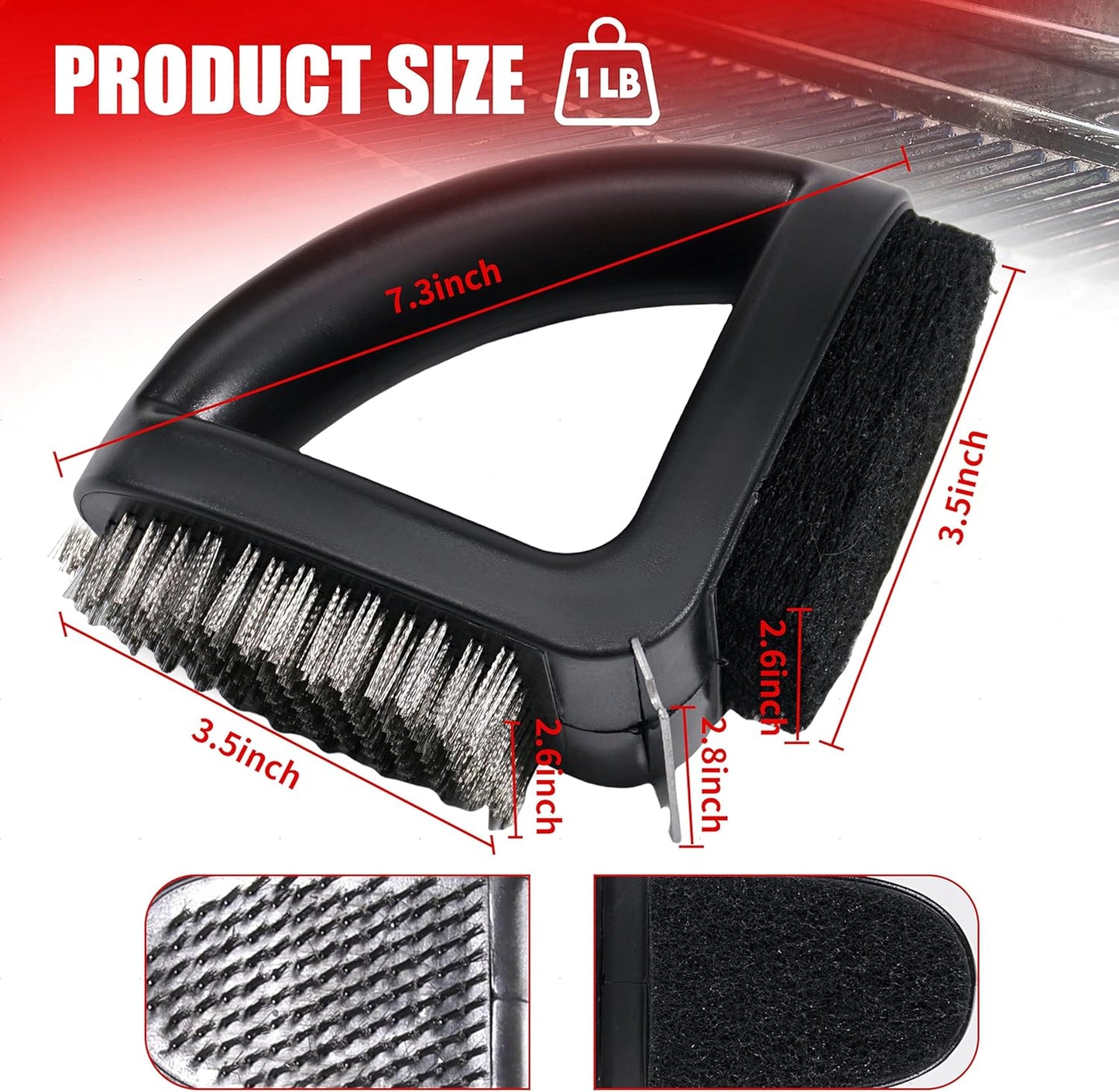 RELHP 4-in-1 Grill Brush [Bristle-Free Sponge Pad & Wire] Combined BBQ Brush,Ultra Safe & Heavy-Duty Grill Cleaner for Outdoor Grill Grill Brush and Scraper Grill Accessories Gifts for Men/Dad