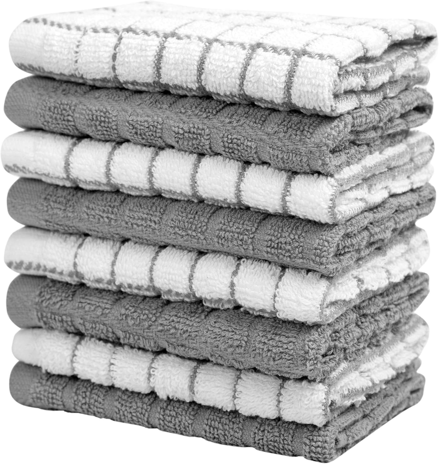 Bumble Dish Towels & Dish Cloths (8 Pack) | 100% Cotton Kitchen Towels | 12" x 12" | 405 GSM | Soft, Highly Absorbent & Durable Rags for Washing Dishes | Gray