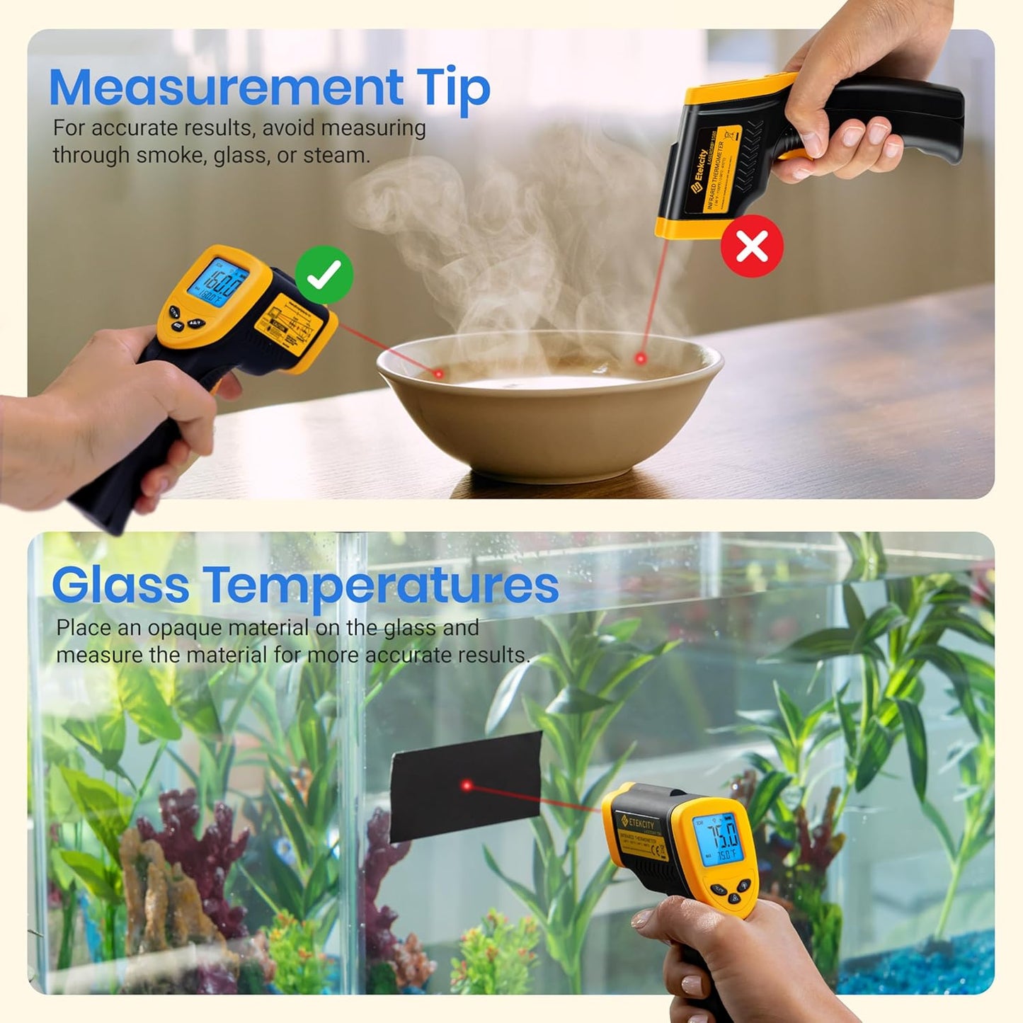 Etekcity Infrared Thermometer Laser Temperature Gun 774, Meat Food Candy Oven Thermometer for Griddle Accessories, Heat Gun for Cooking Refrigerator Tools, Adjustable Emissivity & Max Measure, Yellow