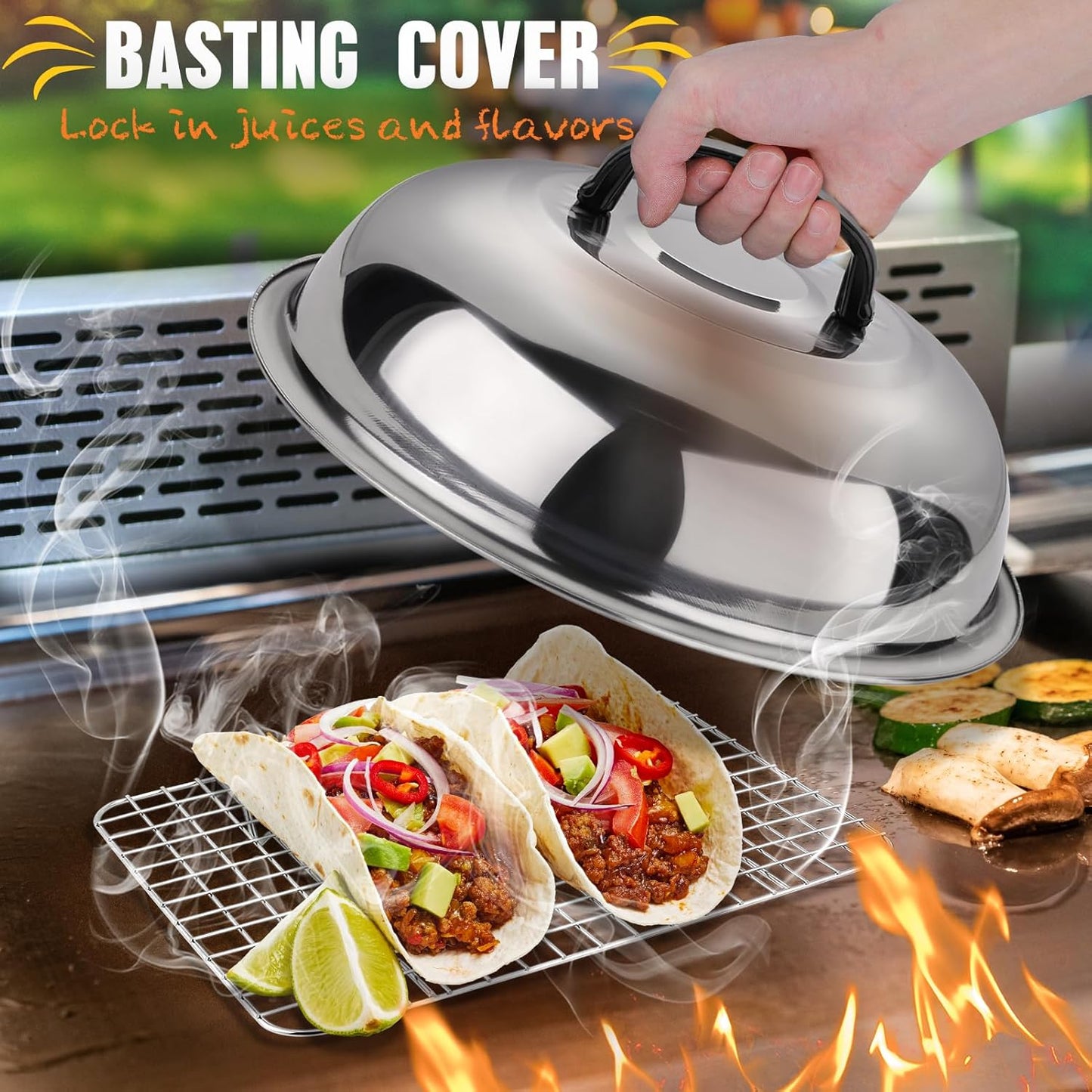 33PCS Griddle Accessories Kit for Blackstone, Flat Top Grill Accessories Tools with Cooling Rack, Melting Dome and Burger Press, Professional Hibachi Spatula Gift Set for Outdoor Teppanyaki BBQ