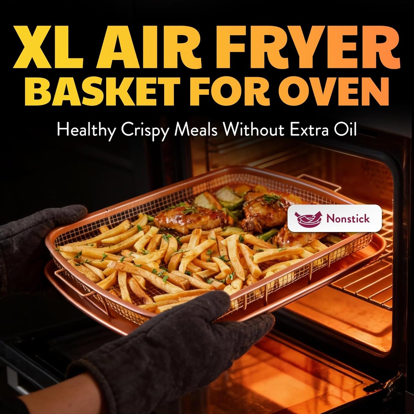 Gotham Steel Baking Sheet with Air Fry Rack, 16.5” x 12.5”, 2 Pc Multipurpose Air Fryer Tray and Cookie Sheet Pan for Oven, Use as Cooling Wire Rack, for Cooking, Pizza, Bacon, Dishwasher Safe