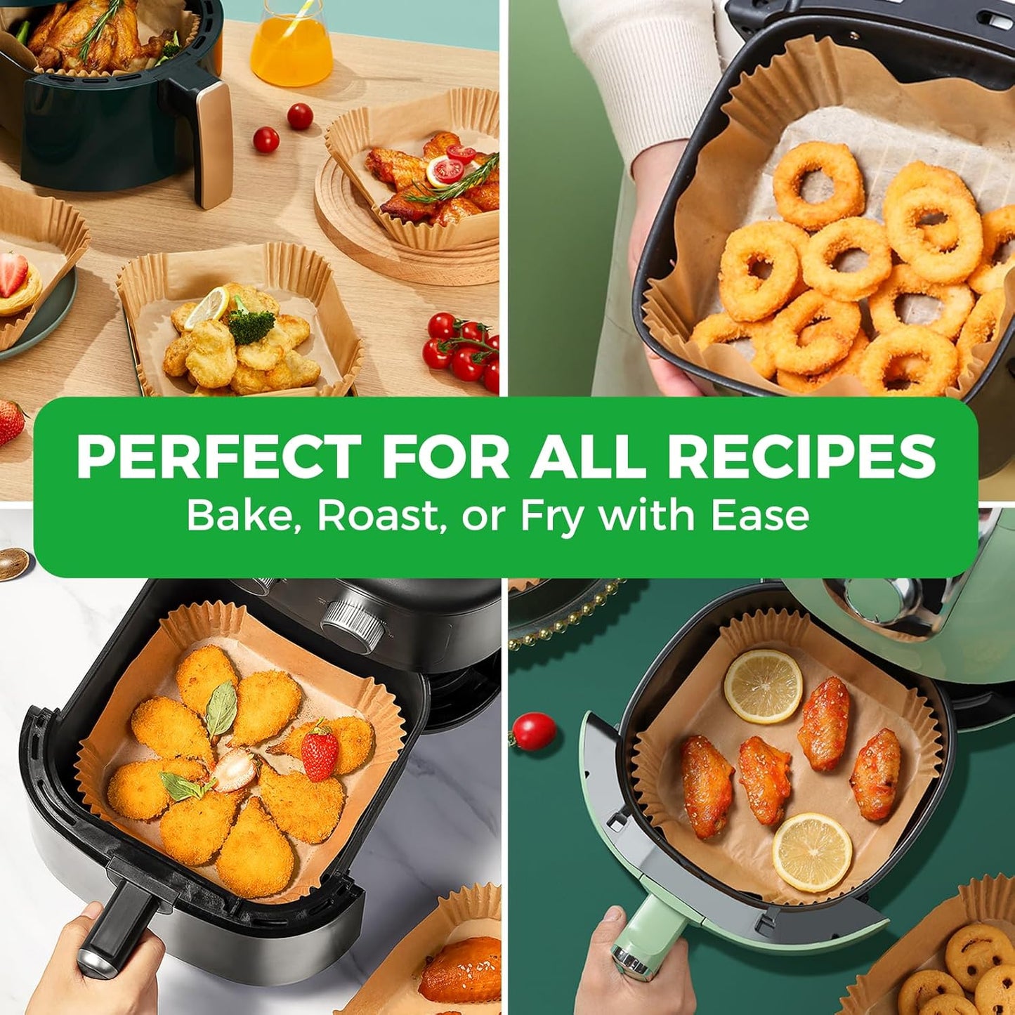 Air Fryer Liners Disposable, 150Pcs 8" Square [Food Grade Material] Unbleached Parchment Paper Liners Non-Stick & Waterproof Oilproof for 5-8 QT Airfryer Basket, Baking, Roasting Microwave, Oven