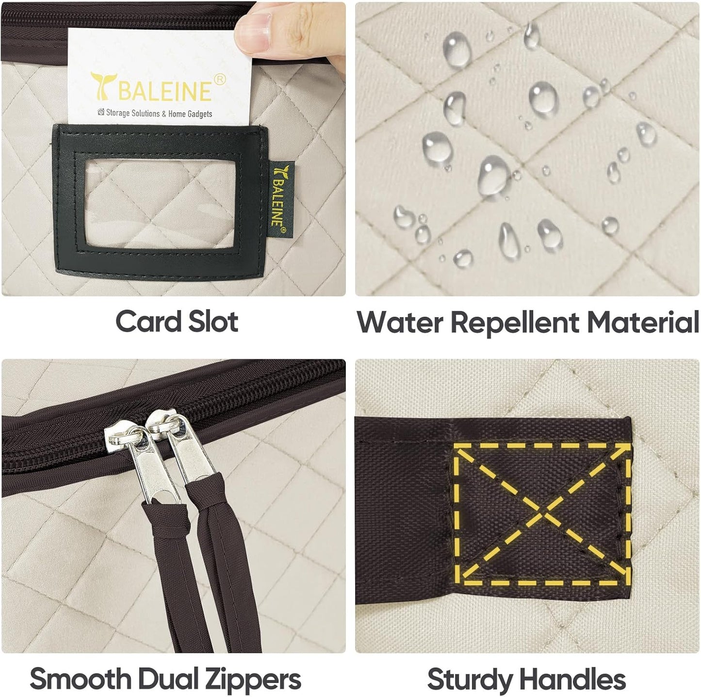 BALEINE China Storage Containers, Sturdy Quilted Wine Glass Storage, Plate Organizer with Carry Handles, Moving Boxes for Dishes, Cups, Mugs and Stemware (Plate Mug Combo, Soft Shell Cream