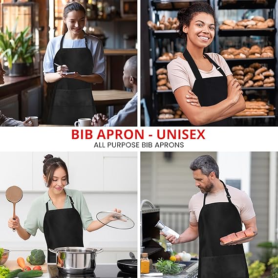 Utopia Kitchen 10 Pack Bib Apron Adjustable with 2 Pockets, Water and Oil Resistant, Cooking Kitchen Chef Apron for Women Men