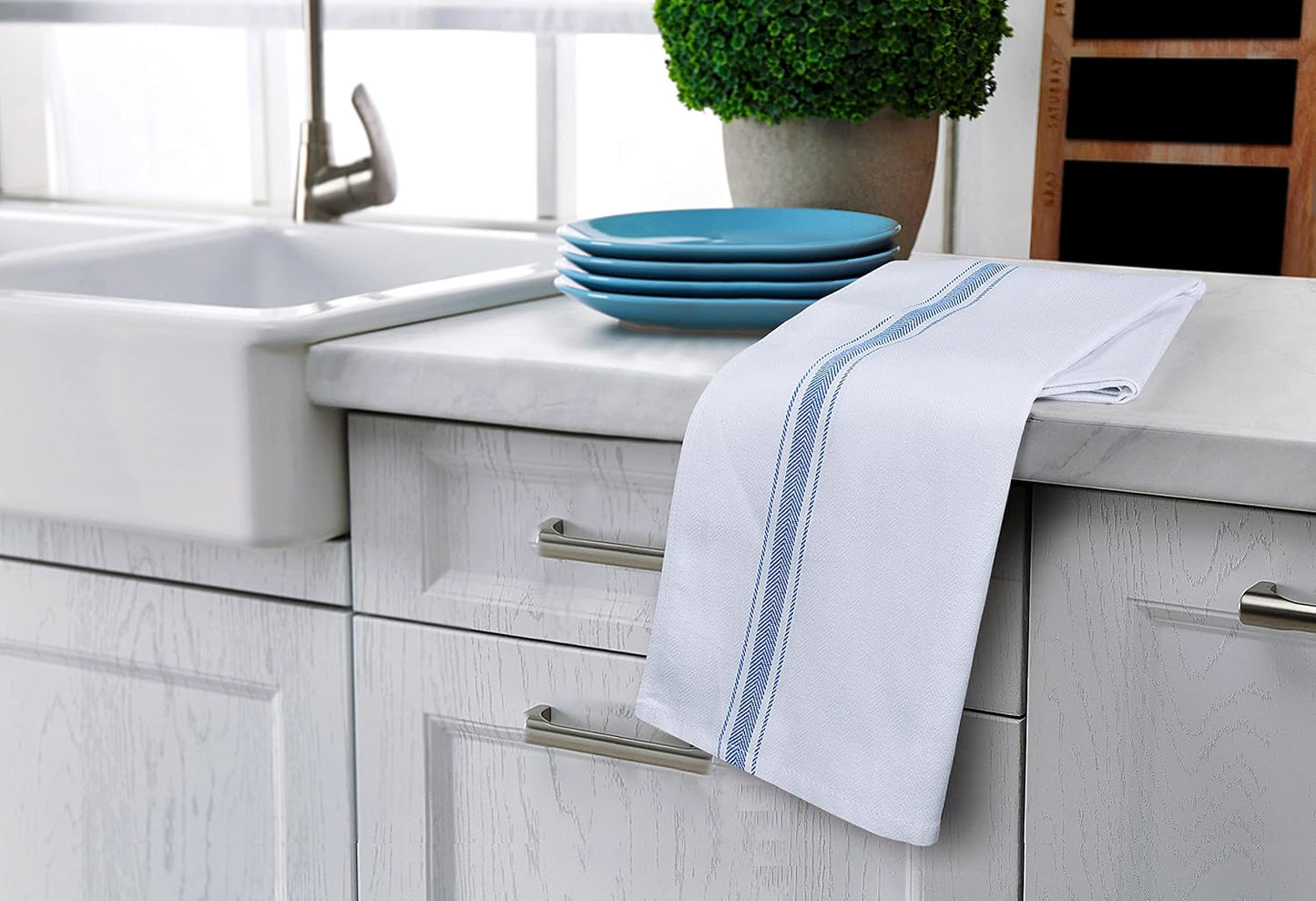 Utopia Towels Blue Dish Towels [12 Pack - 15 x 25 Inches] 100% Ring Spun Cotton Highly Absorbent & Reusable Cleaning Bar, Tea, Kitchen and Dishcloths Set - 200 GSM