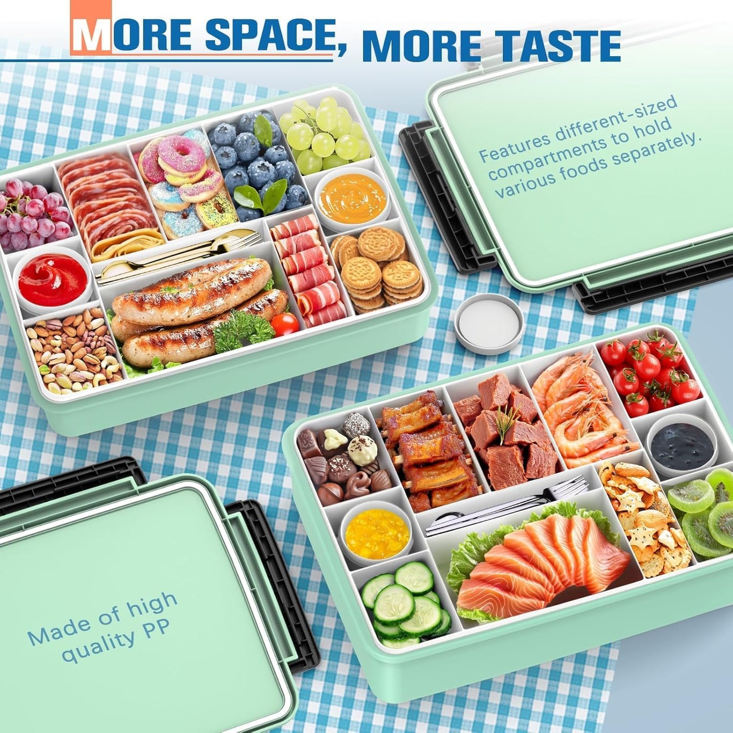 Chilled Portable Snackle Box Container Insulated Bag Keep Food Warm 12 Compartment Divided Serving Tray Reusable Ice Pack Birthday Gift Road Trip Essentials for Charcuterie Snack Picnic