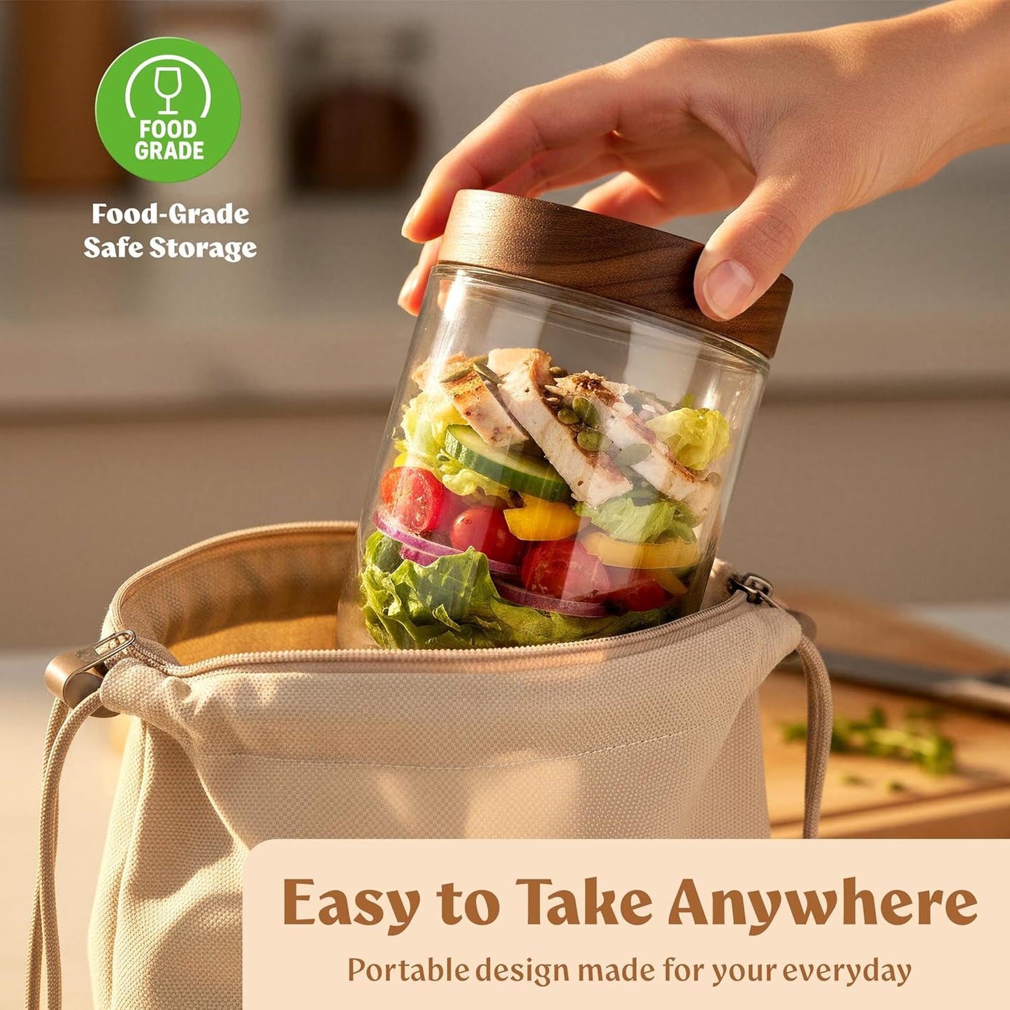 Overnight Oats Containers with Lids Acacia (4 x 16oz) Glass Jars for Oatmeal, Meal Prep, Food Storage | Leak-Proof Mason Jars for Oats, Cereal, Yogurt, Chia Pudding [Thicker Glass 3mm]