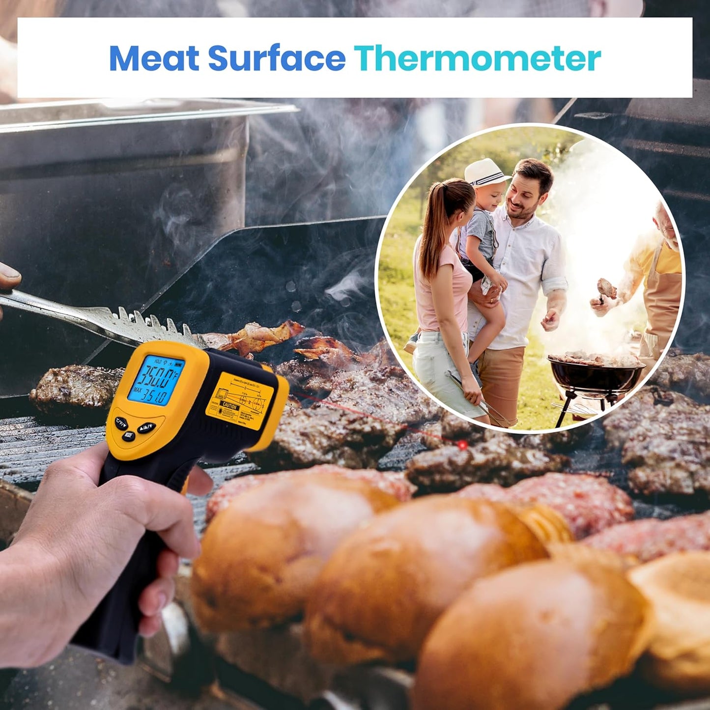 Etekcity Infrared Thermometer Laser Temperature Gun 774, Meat Food Candy Oven Thermometer for Griddle Accessories, Heat Gun for Cooking Refrigerator Tools, Adjustable Emissivity & Max Measure, Yellow
