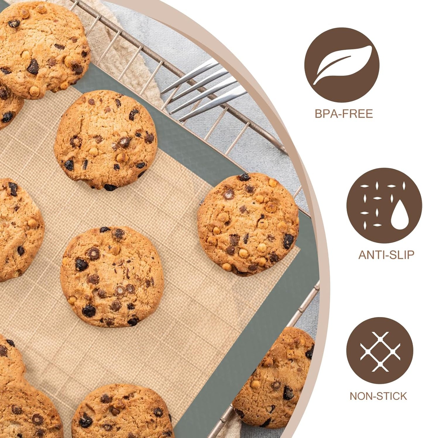 Silicone Baking Mat, 3 Pack Reusable Baking Sheet, Non-Stick ＆ Food Safe Silicone Mats for Baking for Making Cookies Macaroons Bread, Baking Supplies ＆ Accessories