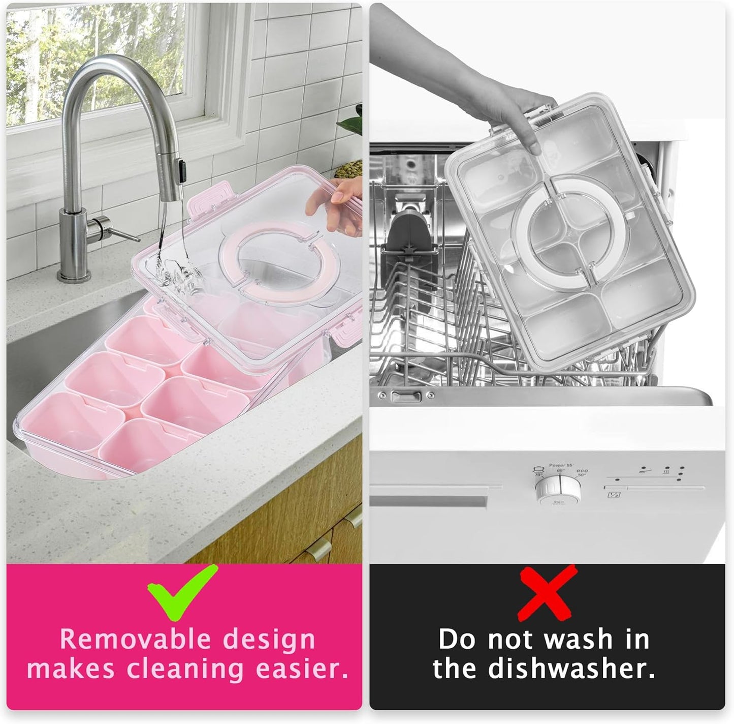 Divided Snack Serving Tray with Lid and Handle Travel Snackle Charcuterie Container Portable Storage Organizer for Candy, Fruits, Nuts, Snacks, Party, Picnic (1pack, Pink)