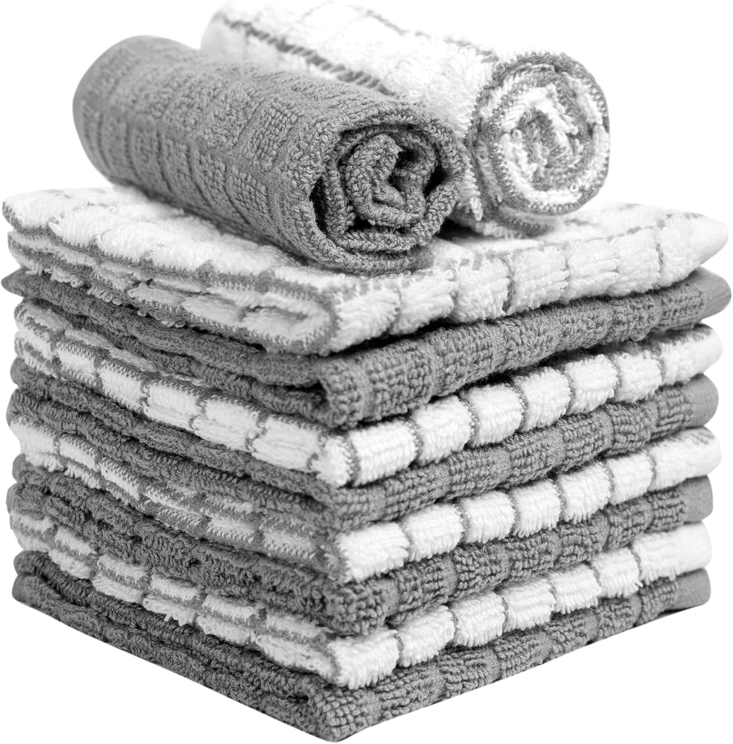 Bumble Dish Towels & Dish Cloths (8 Pack) | 100% Cotton Kitchen Towels | 12" x 12" | 405 GSM | Soft, Highly Absorbent & Durable Rags for Washing Dishes | Gray