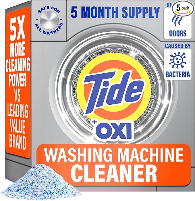 Washing Machine Cleaner by Tide, Washer Machine Cleaner with Oxi for Front and Top Loader Washer Machines, Deep Cleaning Residue & Odor Eliminator, 5 Month Supply (Packaging May Vary)