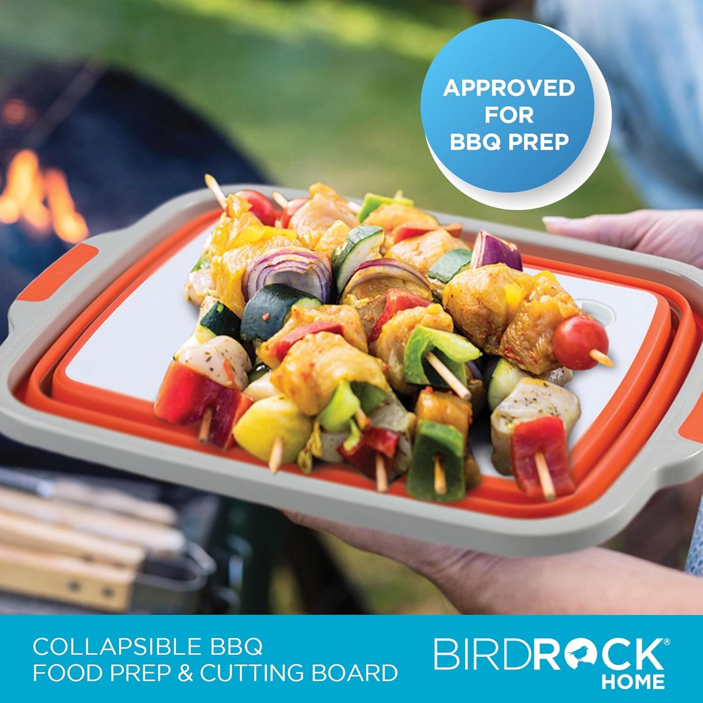 BIRDROCK HOME Collapsible Food Prep & Cutting Board and Grill Caddy Tub with Colander & Lid | Multifunctional Kitchen Vegetable Washing Basket | Silicone Dish Tub for BBQ, Picnic, Tailgate and Camping