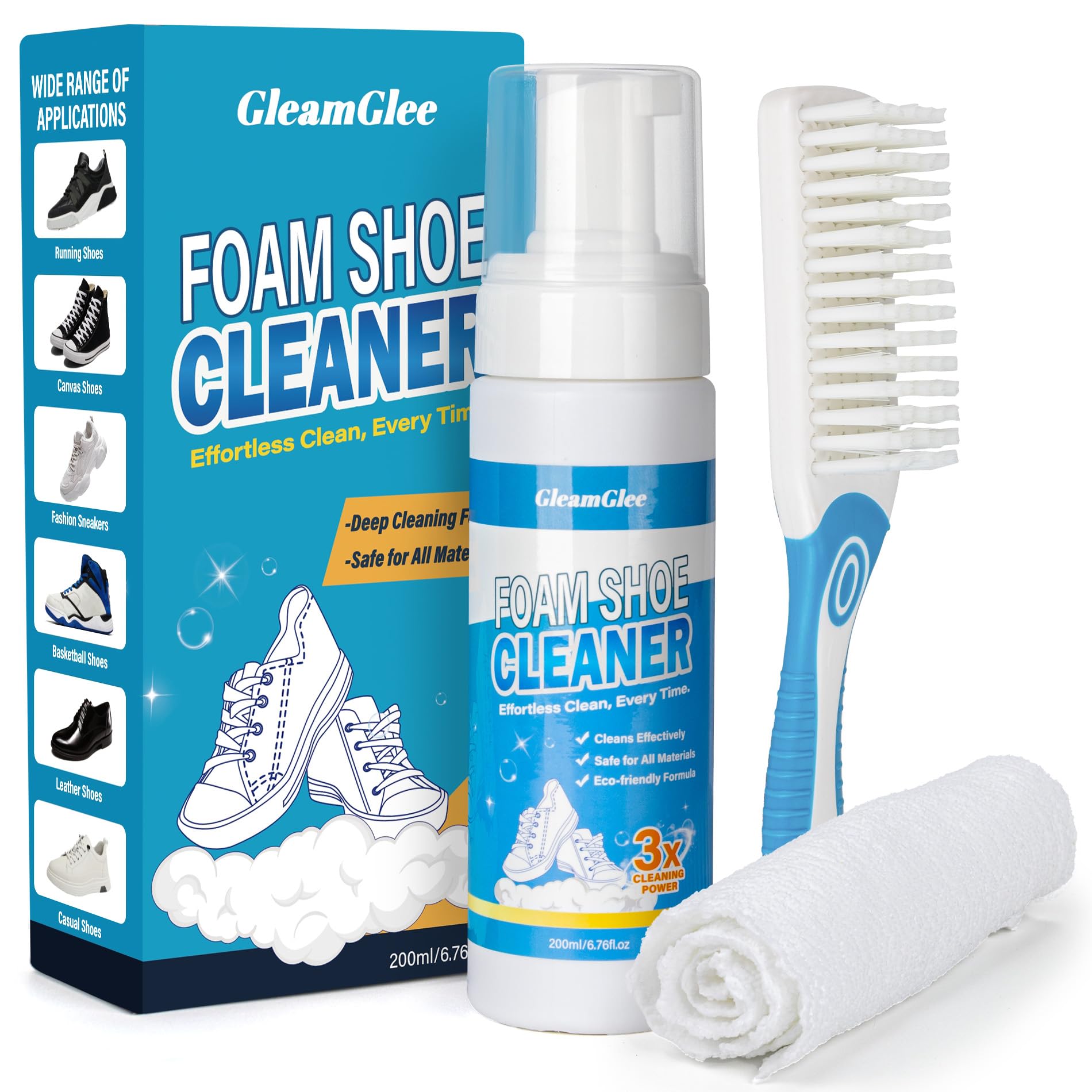 Shoe Cleaner, Sneaker Cleaner Foam for White Shoes & Sneakers, Deep Cleaning Shoe Cleaning Kit Removes Dirt & Stains Fast, 6.76 oz with Brush & Towel for Leather, Canvas, Knit, Rubber & More