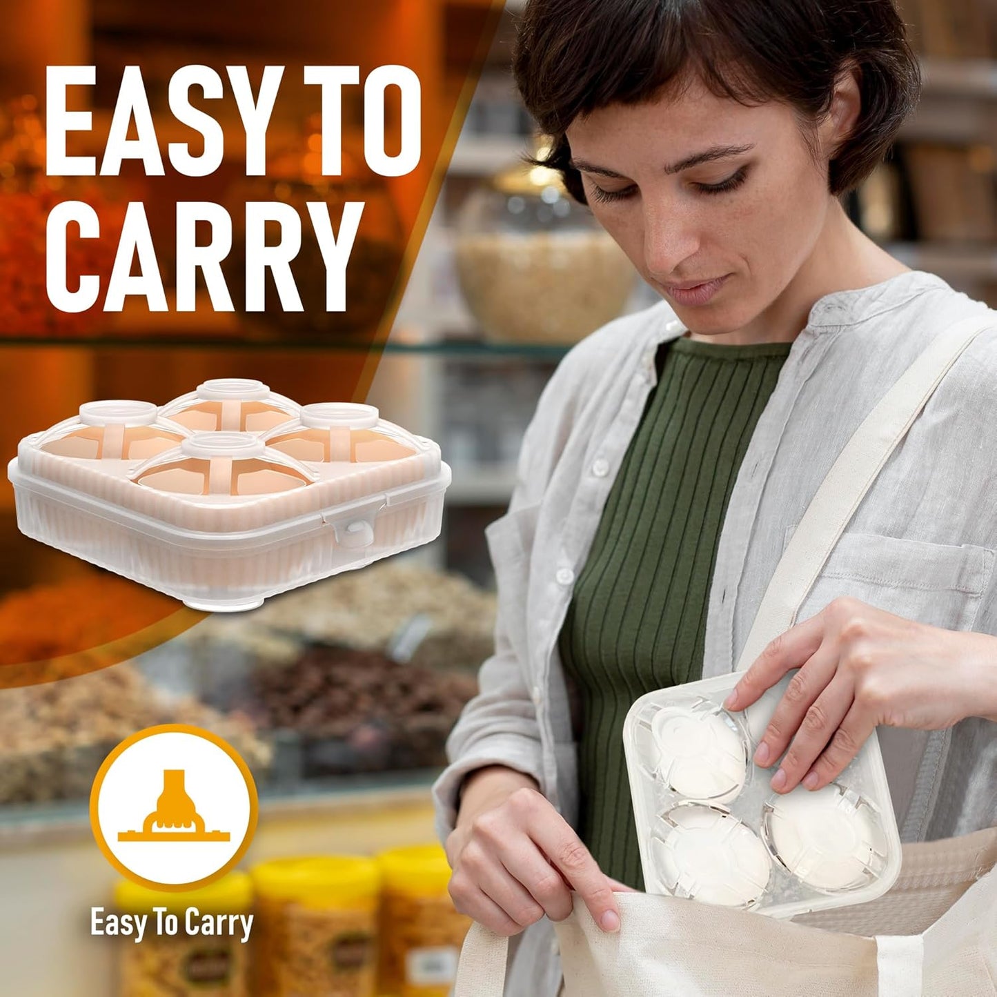 ZPU Egg Holder Camping, 1Pcs 4 Grid Egg Container, Plastic Egg Carrier for Camping Picnic Travel Outdoor Refrigerator Kitchen, Clear White