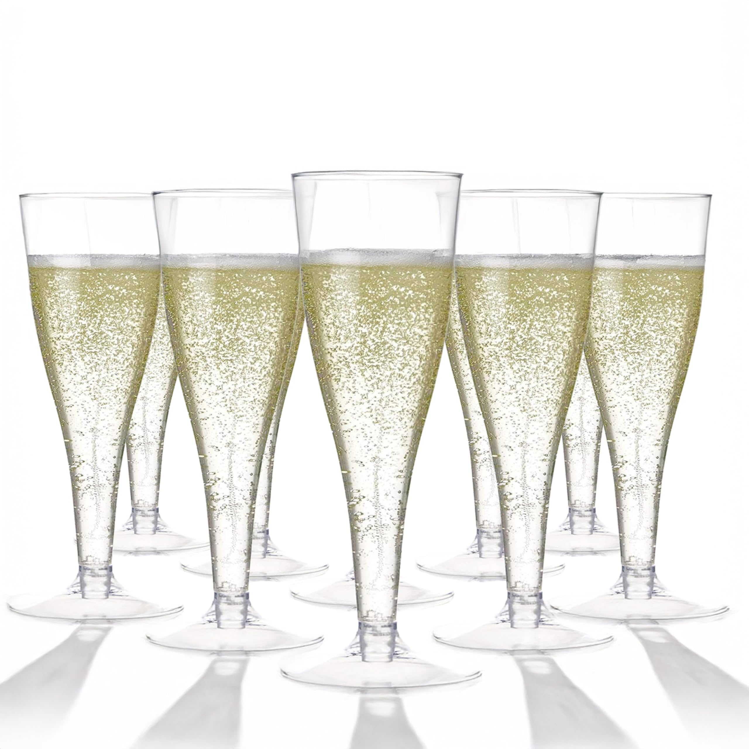 Prestee 100 Pack Clear Plastic Champagne Flutes - 4.5 oz Durable Disposable Champagne Glasses for Parties, Weddings, Toasting and Large Celebrations - Elegant Wine Glasses Stemware for Easy Cleanup