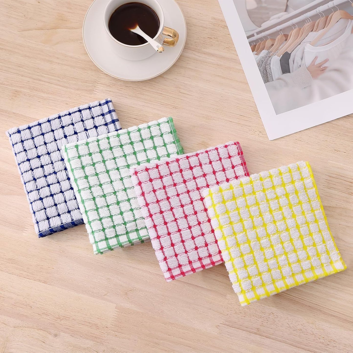Kitinjoy Cotton 8 Pack Terry Kitchen Dish Cloths, 12 x 12 Inches Super Soft and Absorbent Dish Rags, Quick Drying Dish Towels for Washing Dishes, Mixed Color